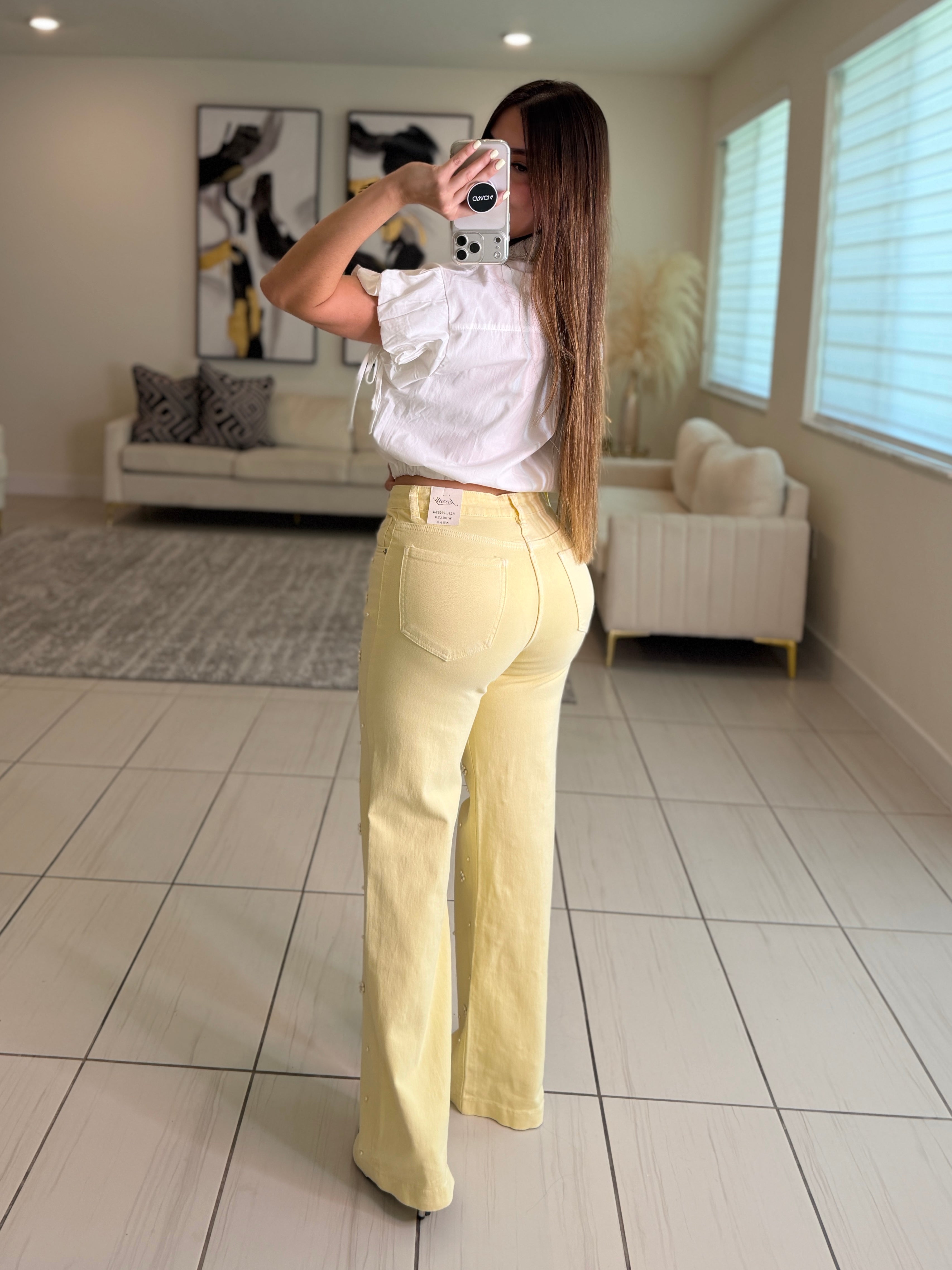 Sunlit Pearls Yellow Denim Pants