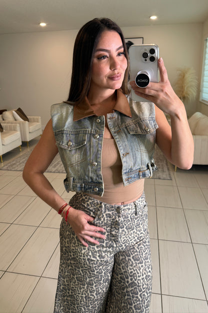Texan Contrast Denim CropTop Jacket