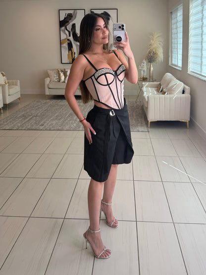Luxe Rhinestone Beige and Black Corset Top
