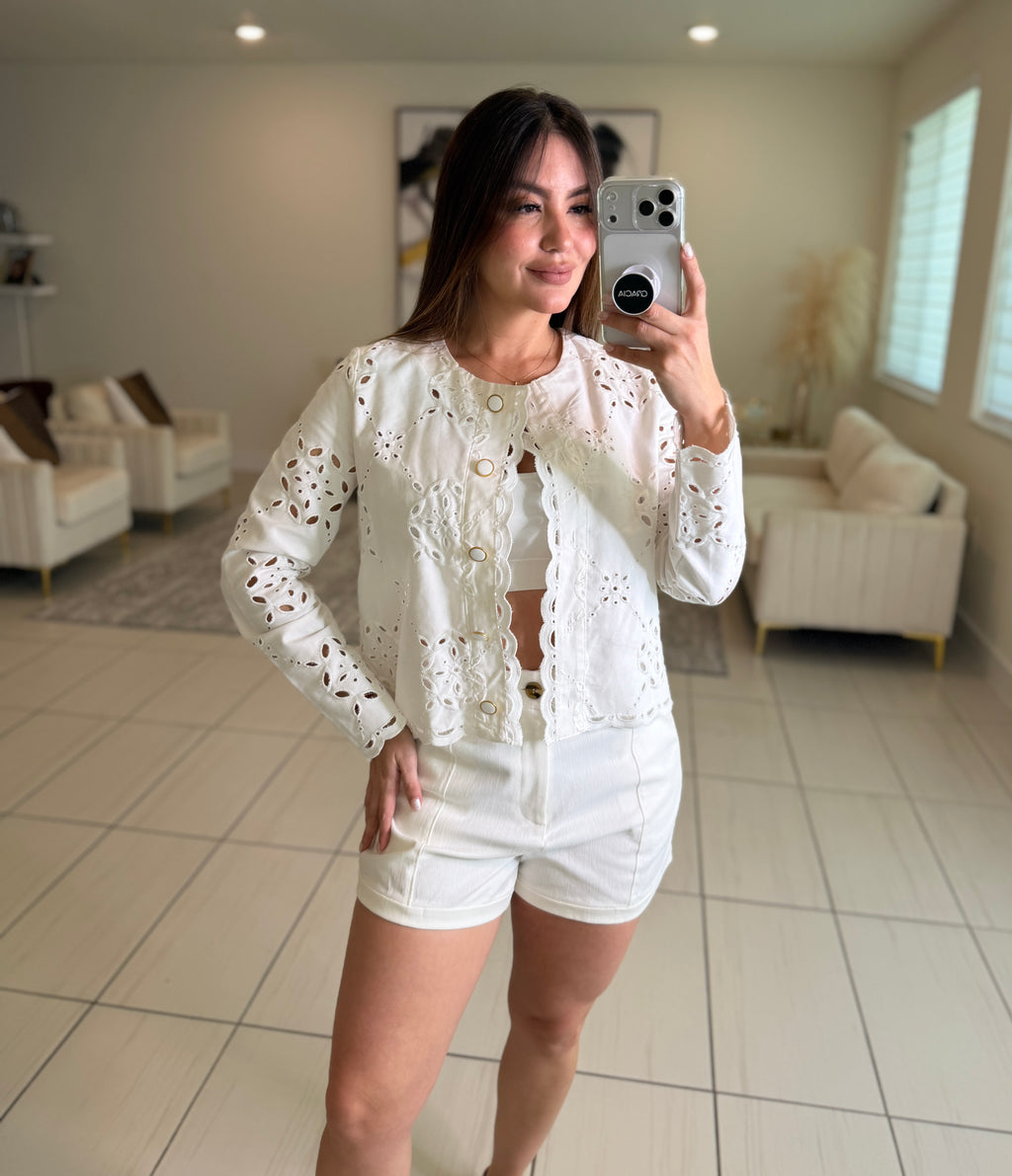 Decorative Eyelet White Jacket