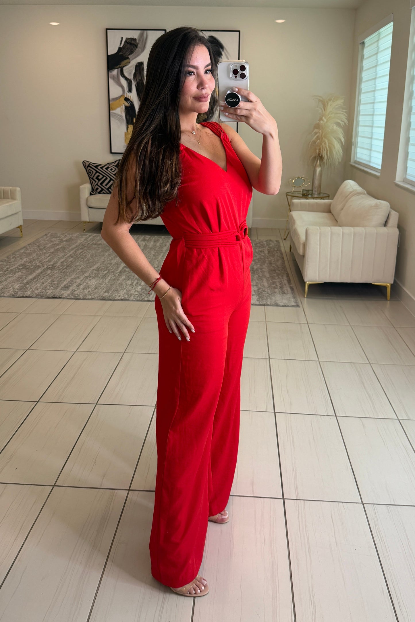 Split Intention Red Jumpsuit