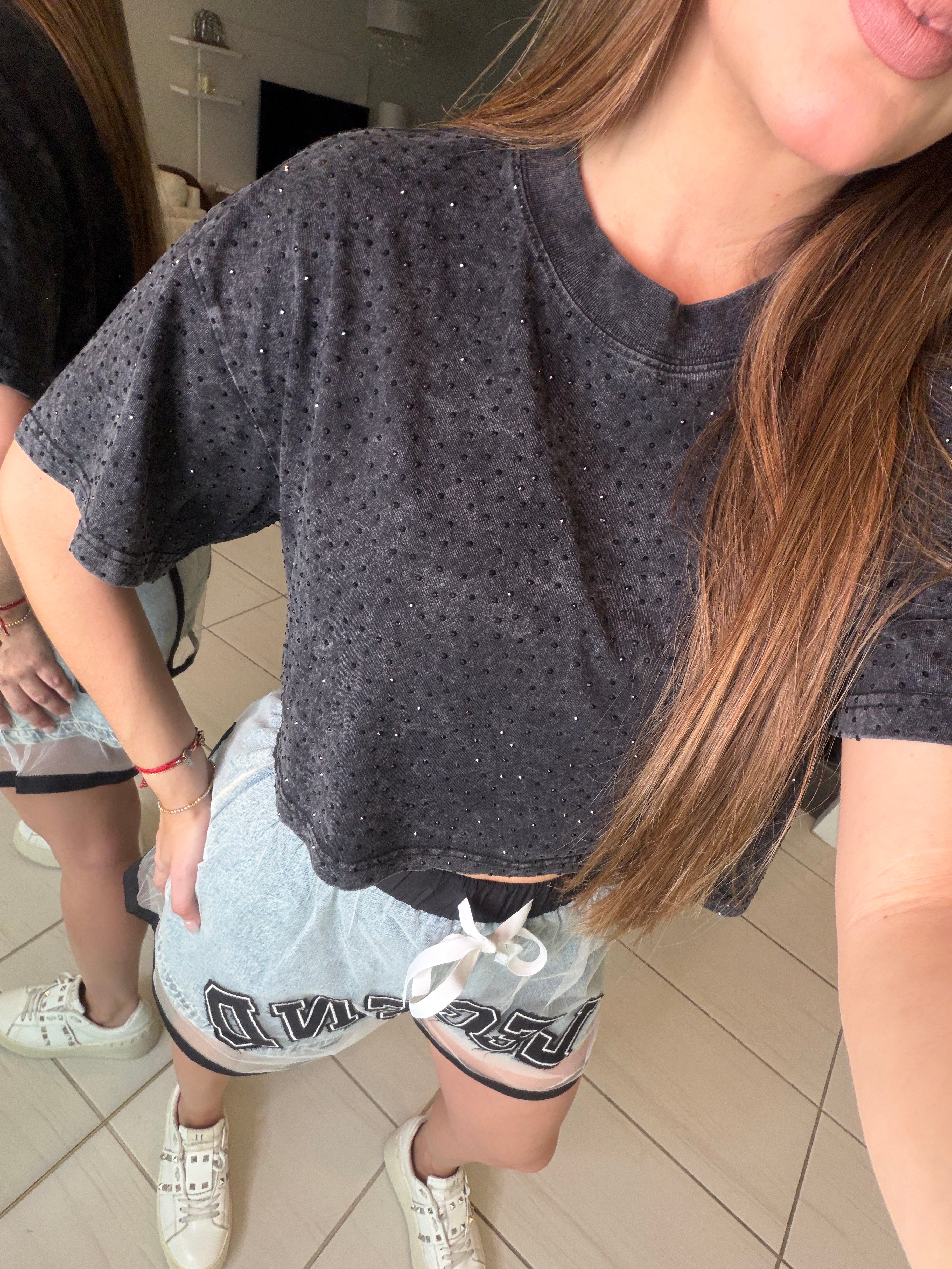 Glow Up Rhinestones Black Top