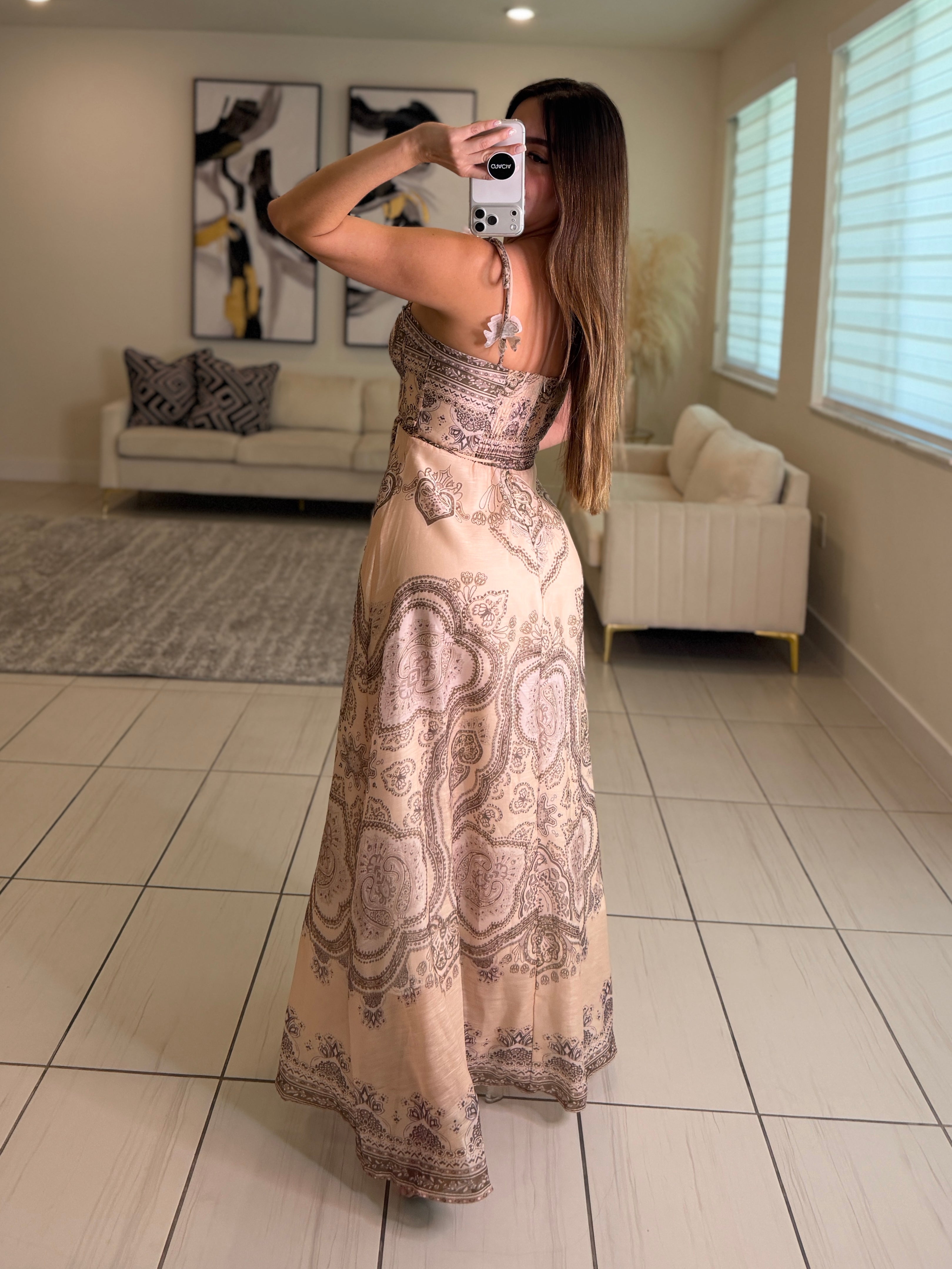 Marquise Abstract Beige Dress