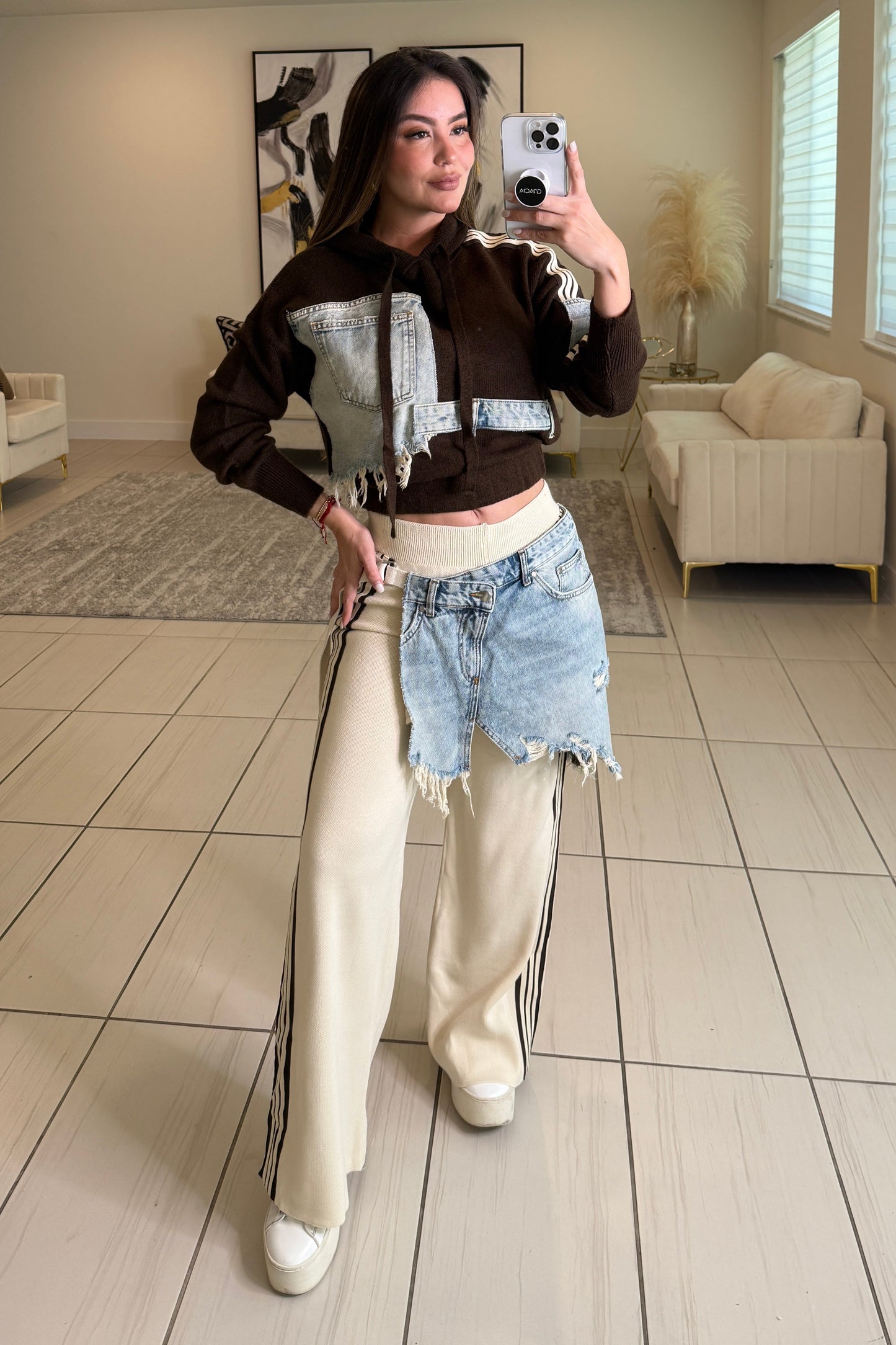 Elite Standard Knit Beige and Brown Pant Set