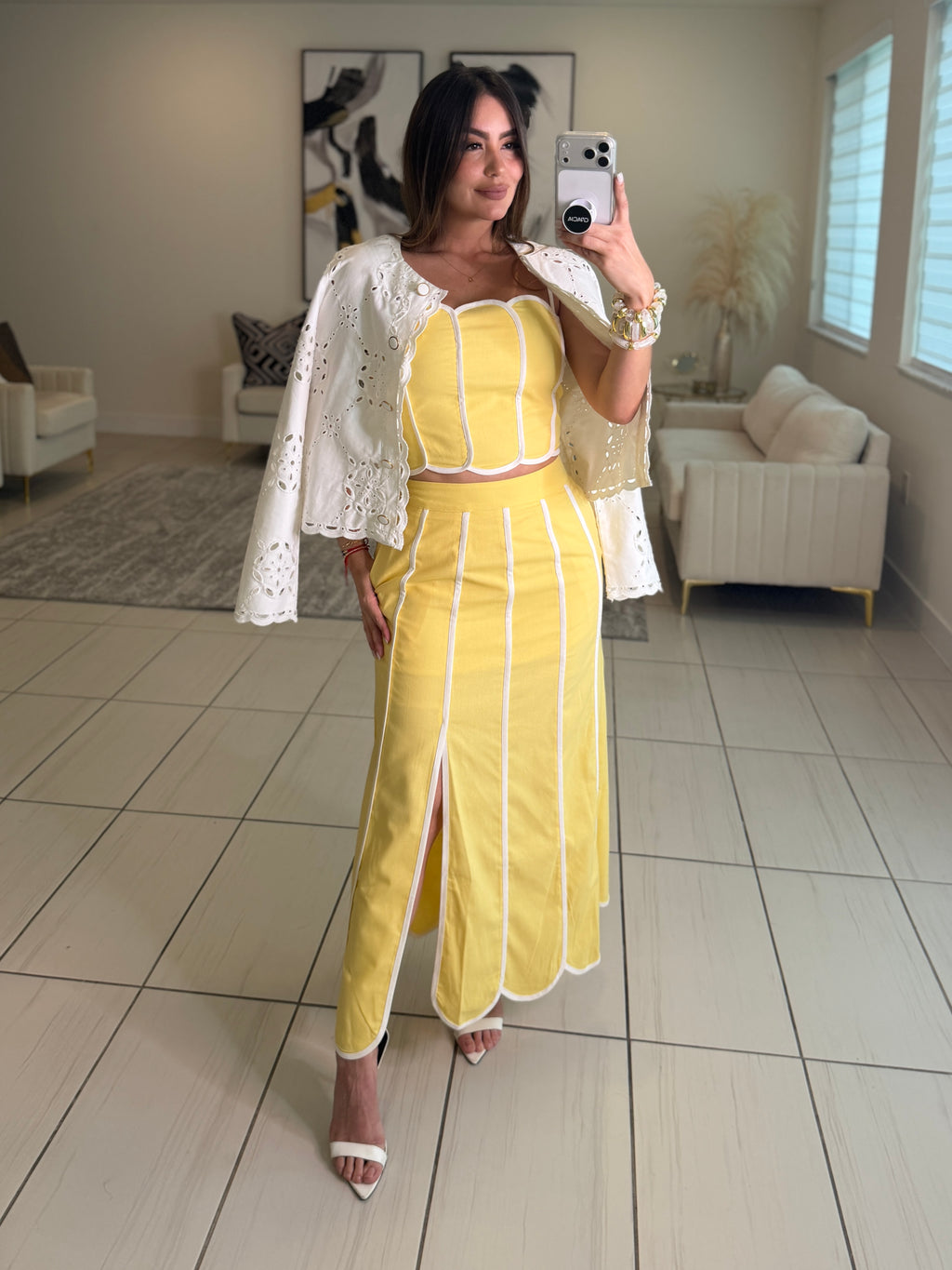 Delicate Clouds Yellow Skirt Set