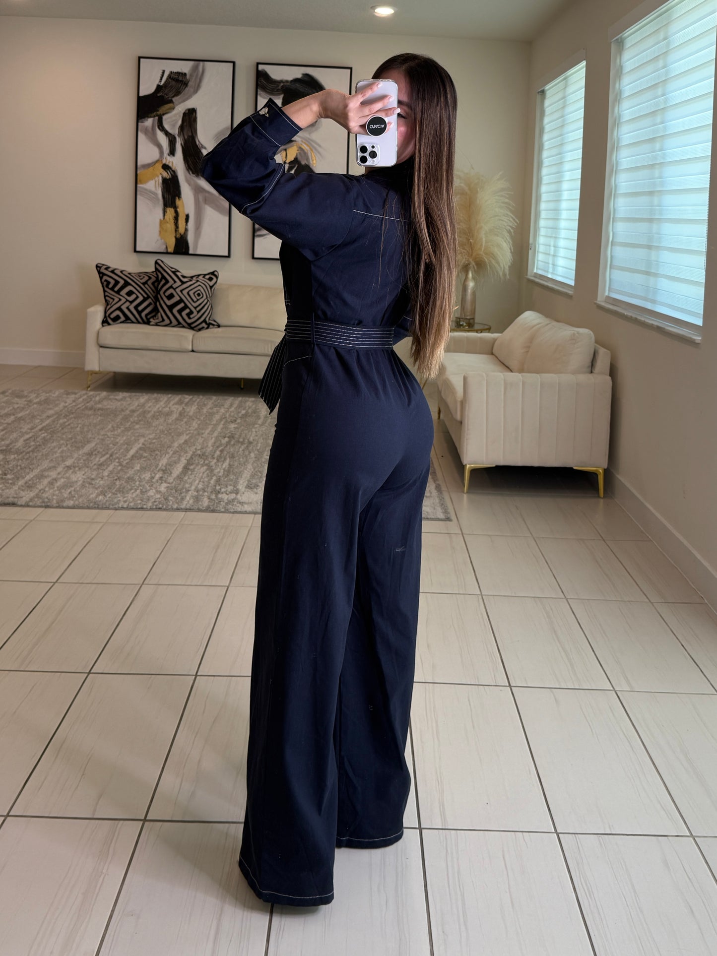 Opulence Linen Navy Blue Jumpsuit