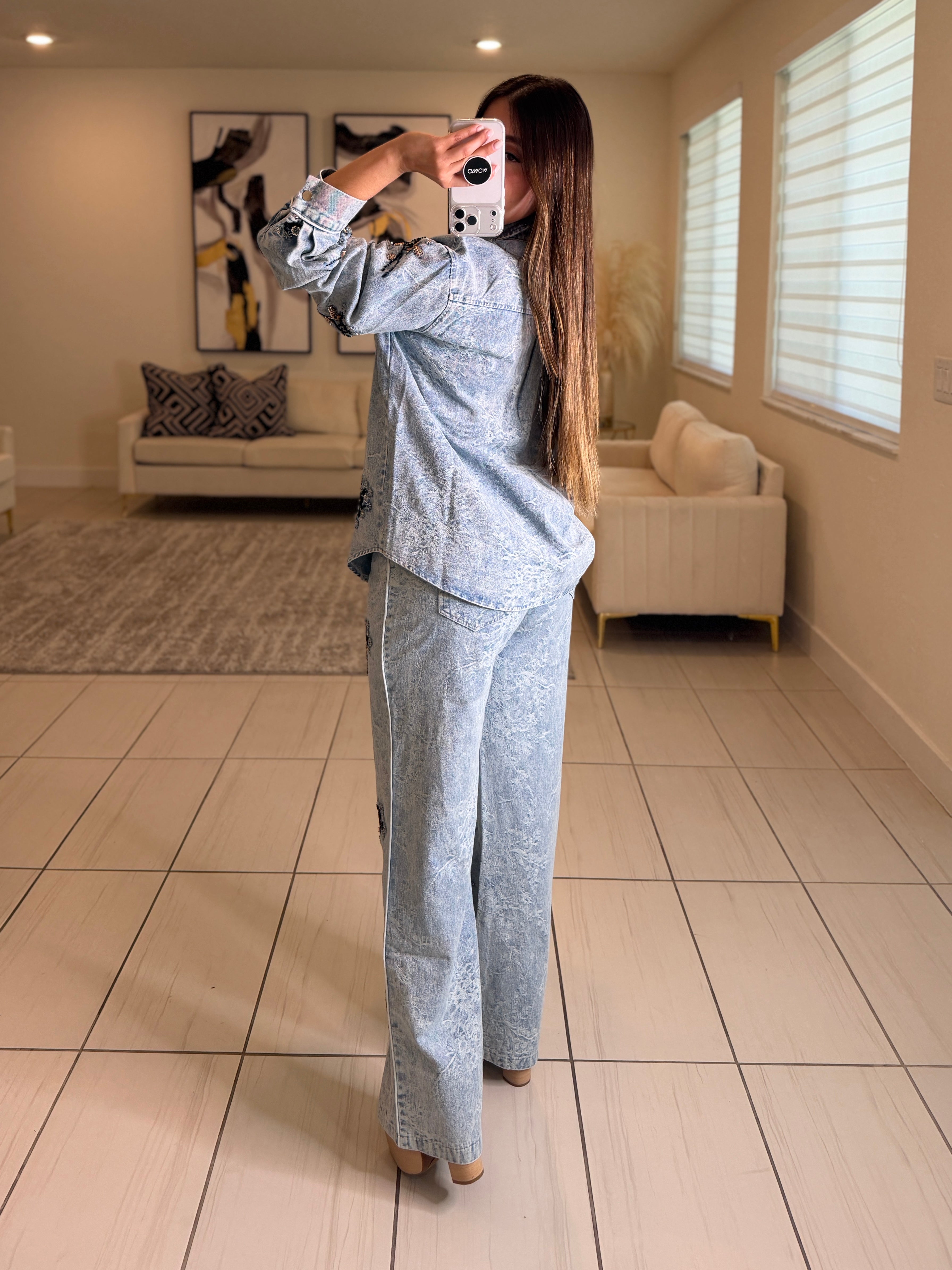 Perfect Details Denim Pant Set