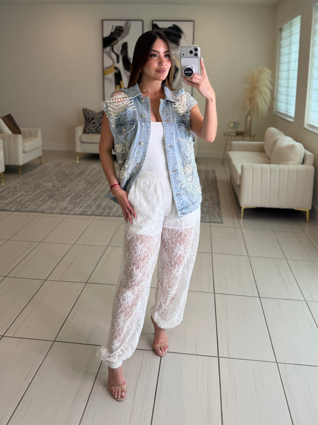 Sweet Lace White Balloon Pants