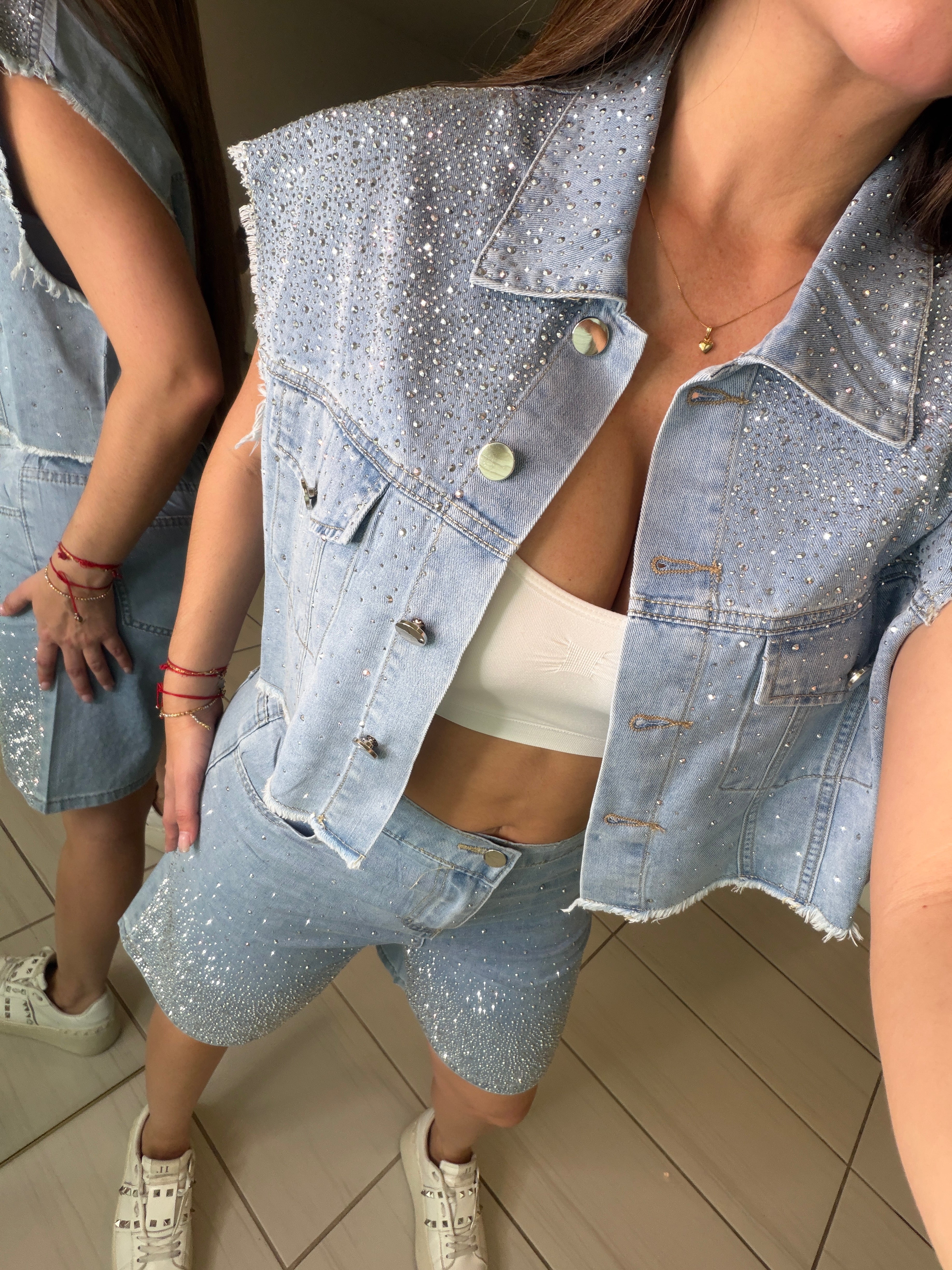 Rhinestones Muse Denim Short Set