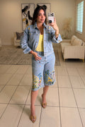 Bloom Embroidered Denim Shorts Set
