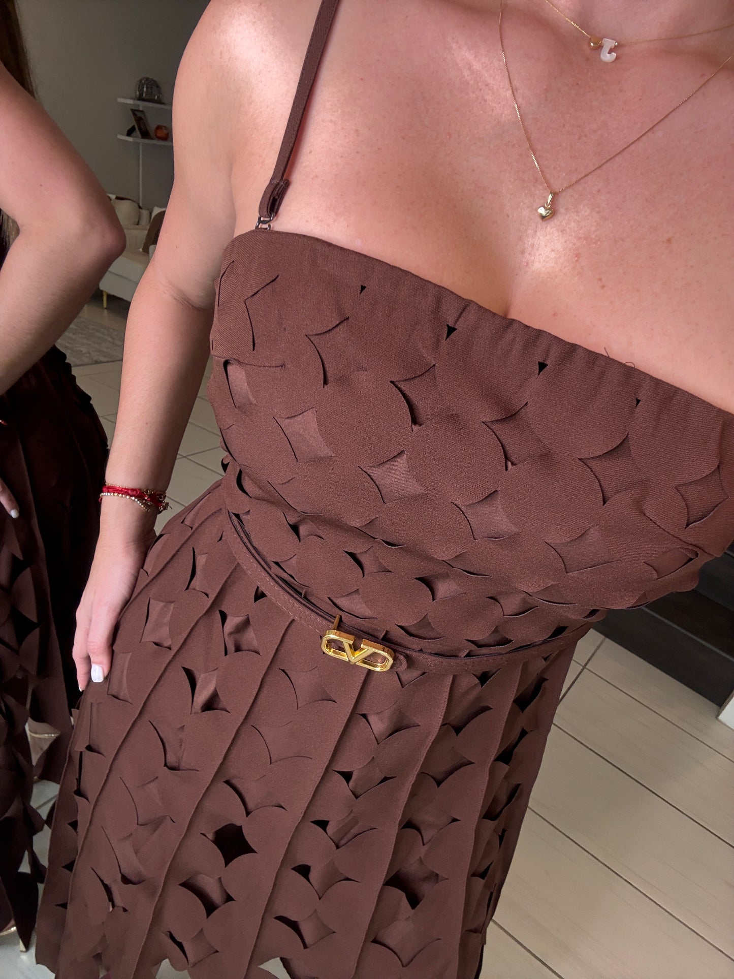 Enchanted Aura Brown Midi Dress