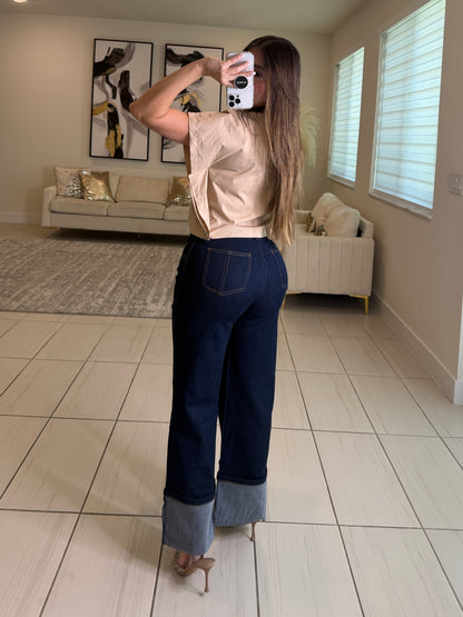 Frame Rhinestone Beige Top