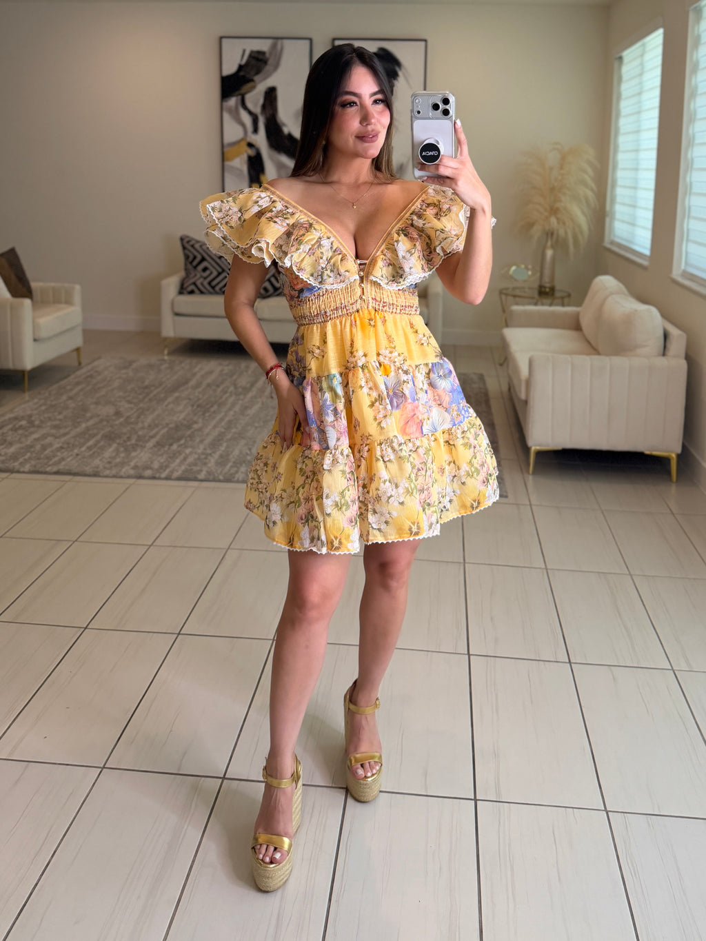 Radiant Reverie Floral Yellow Dress