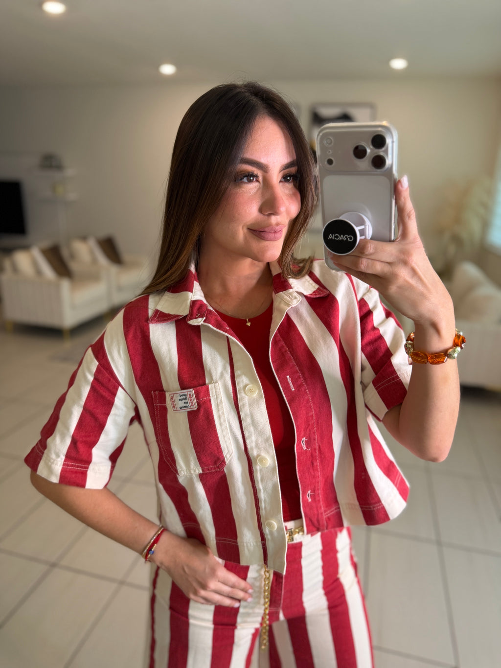 Divine Striped Red and Beige Set
