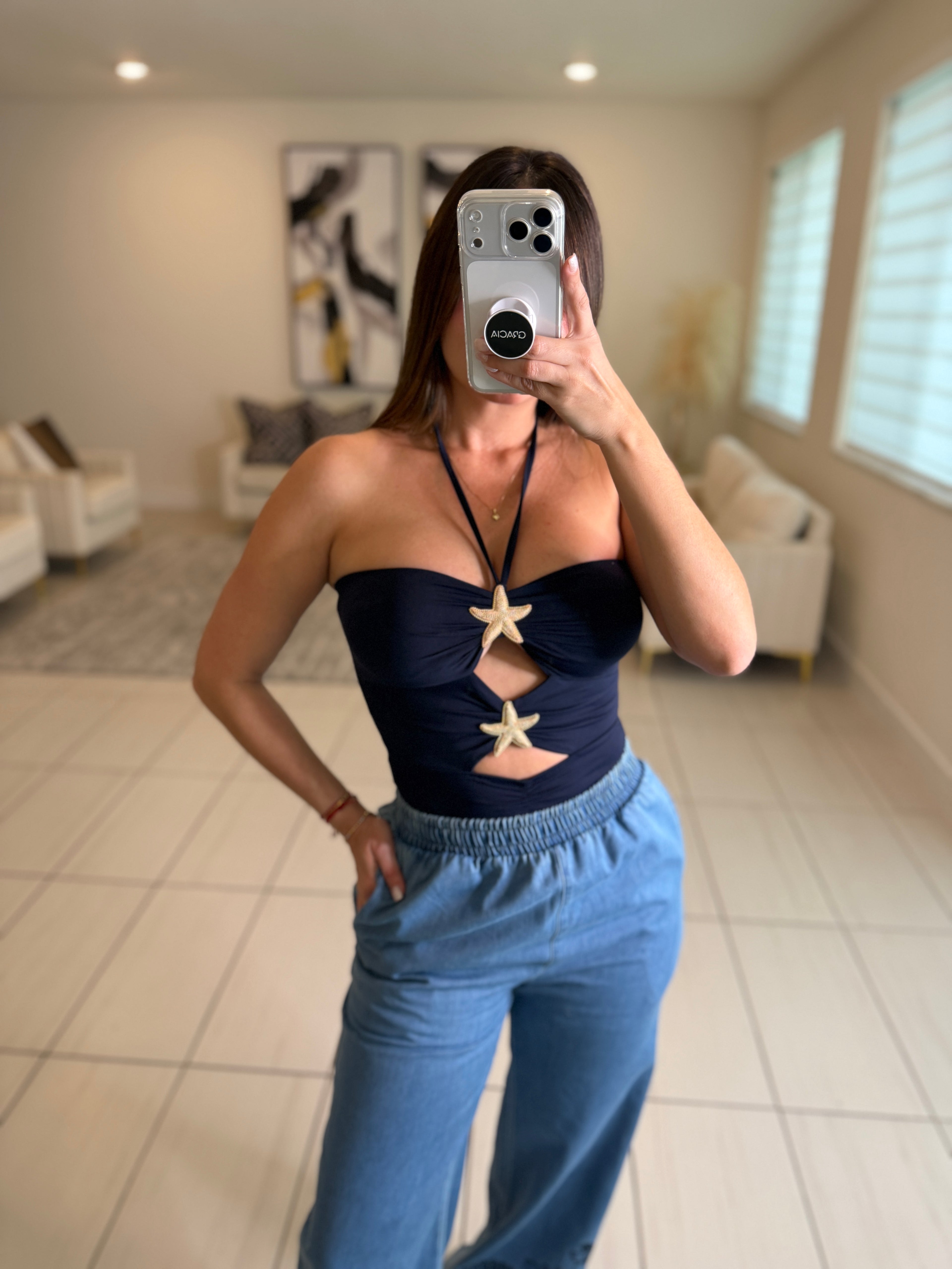 Gold Star Navy Blue Bodysuit