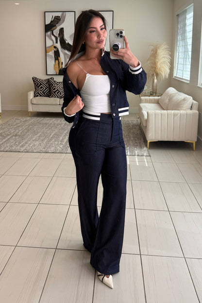 Linear Attraction Navy Blue Pant Set