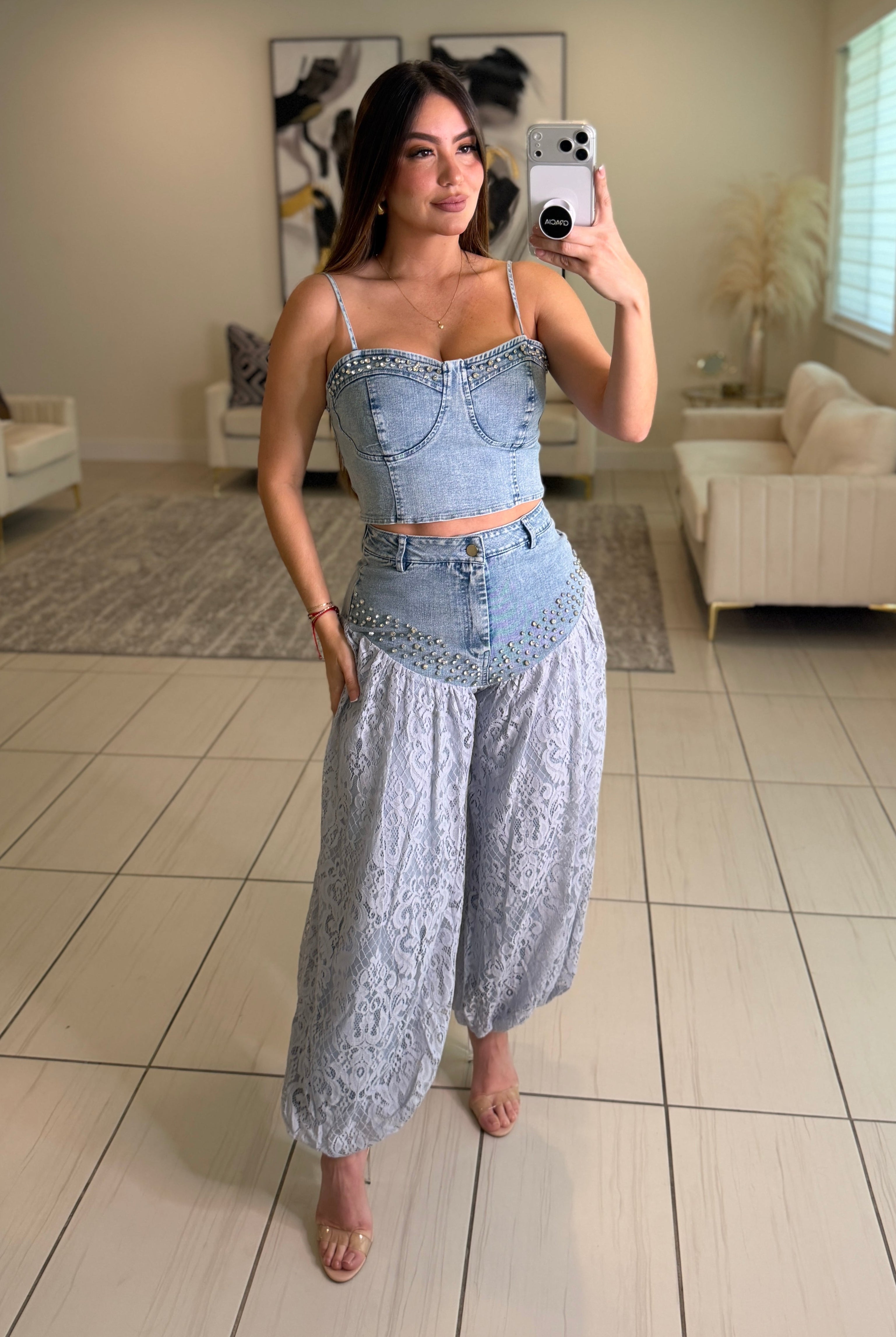 Radiant Prairie Lace Blue Pant Set