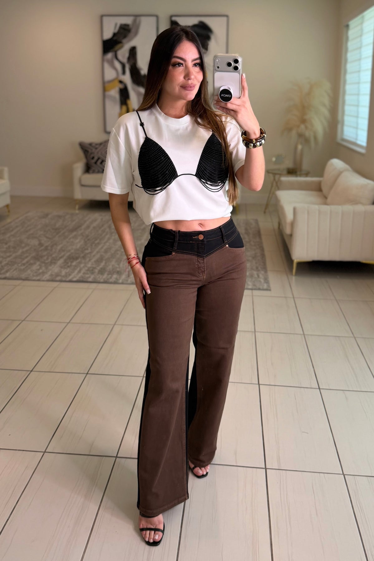 Brown and Black Denim Pants