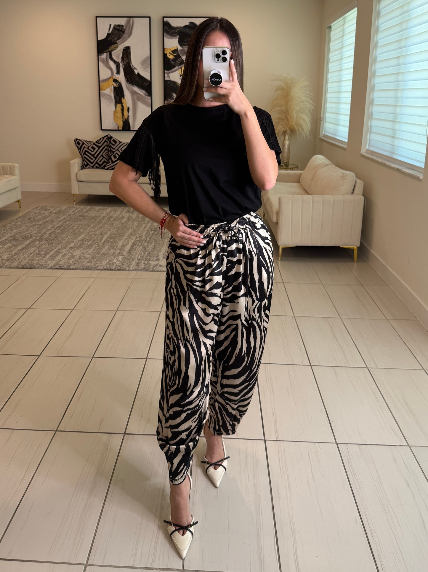 Sequin Fringe Black Top