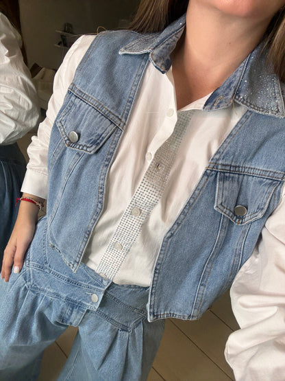 Sparkle Contrast White and Denim Shirt