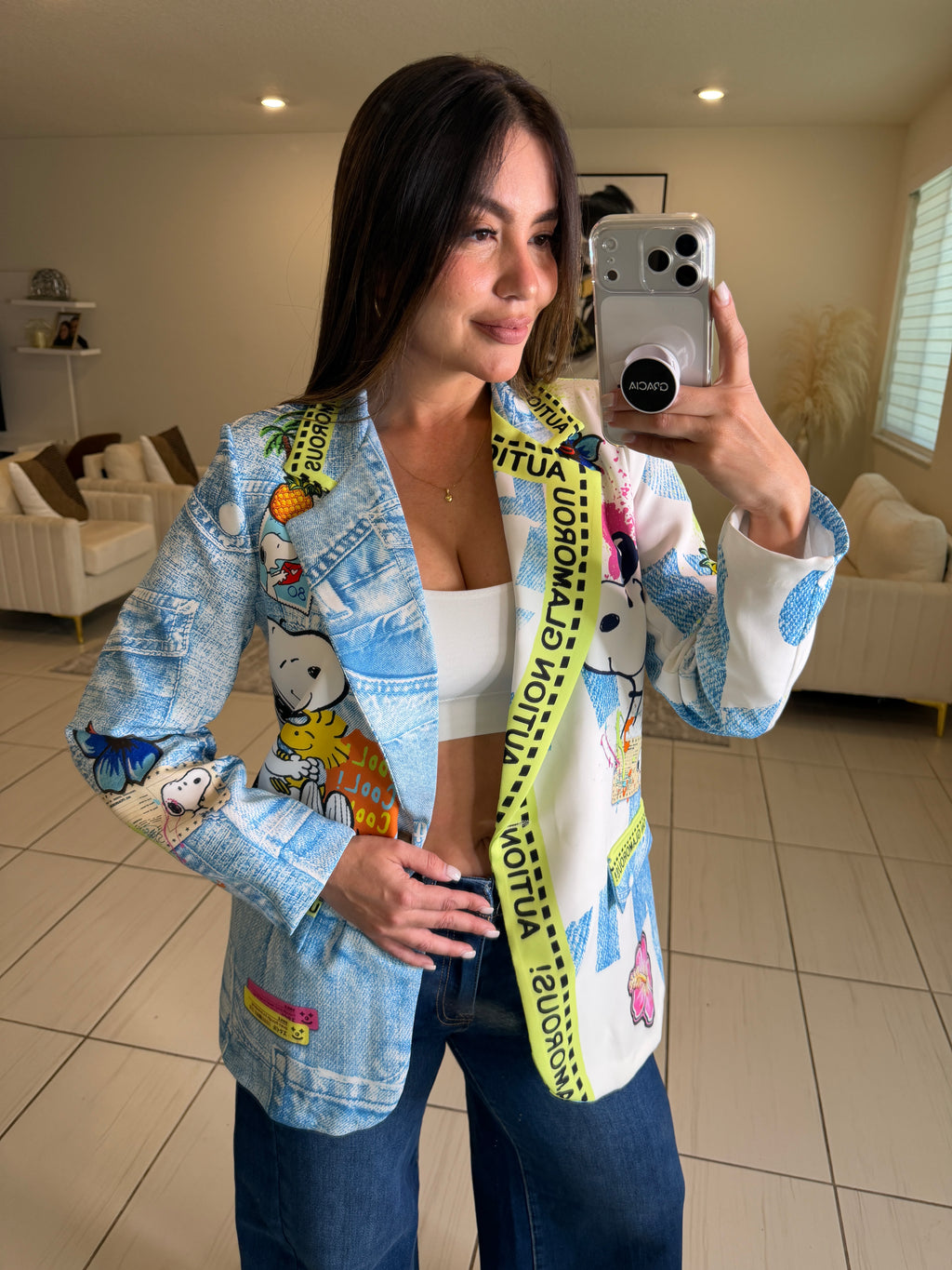 Glamorous Printed White Blazer