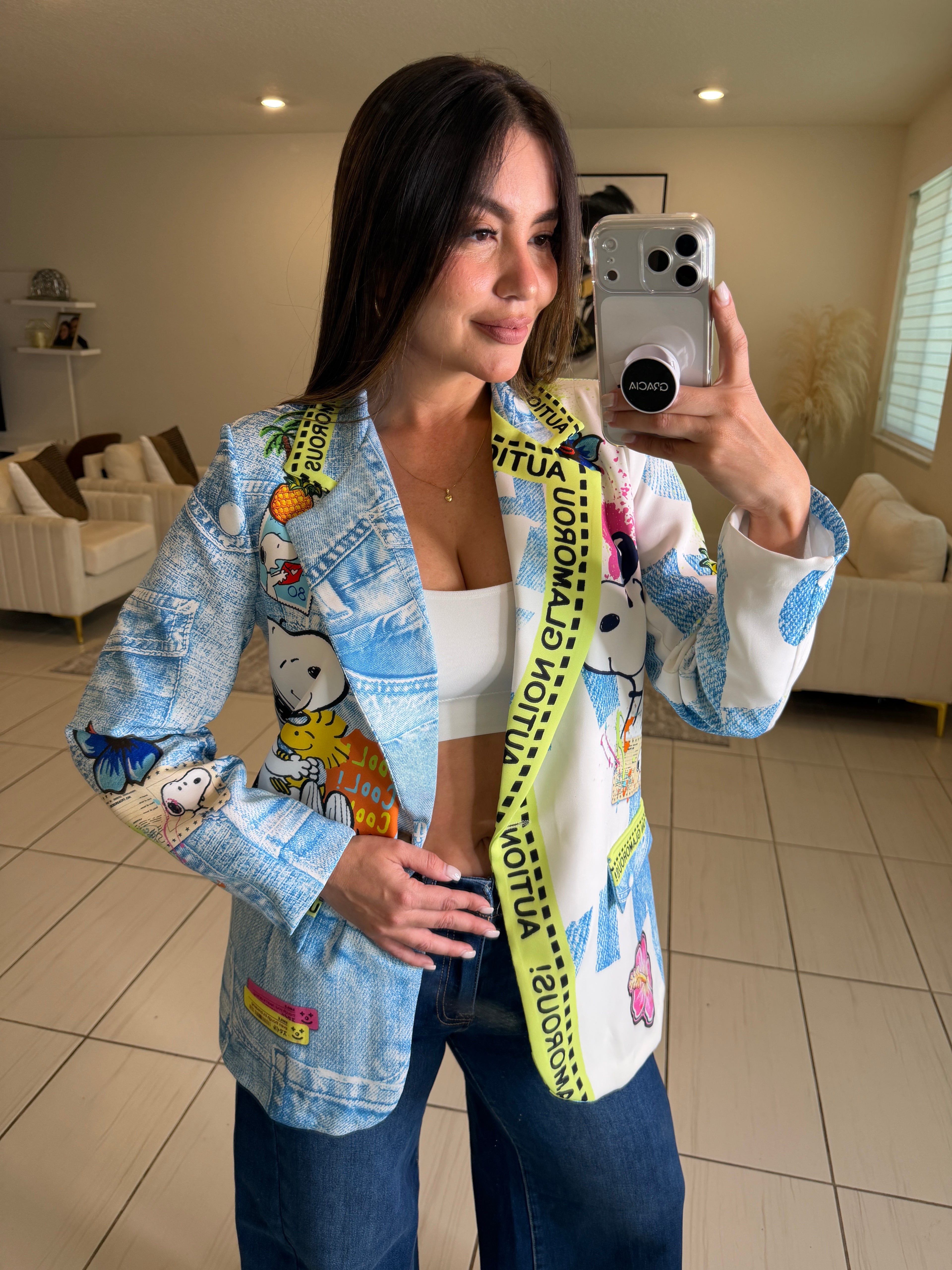 Glamorous Printed White Blazer