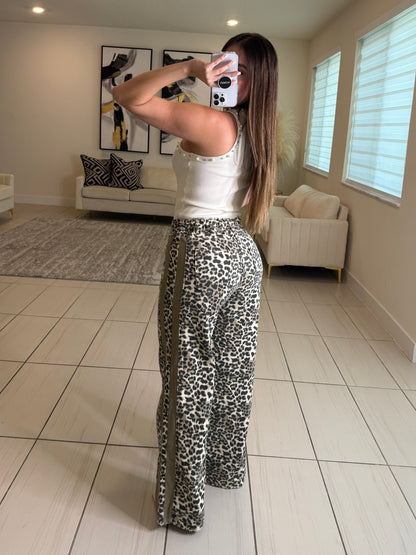 Structured Leopard Denim Pants