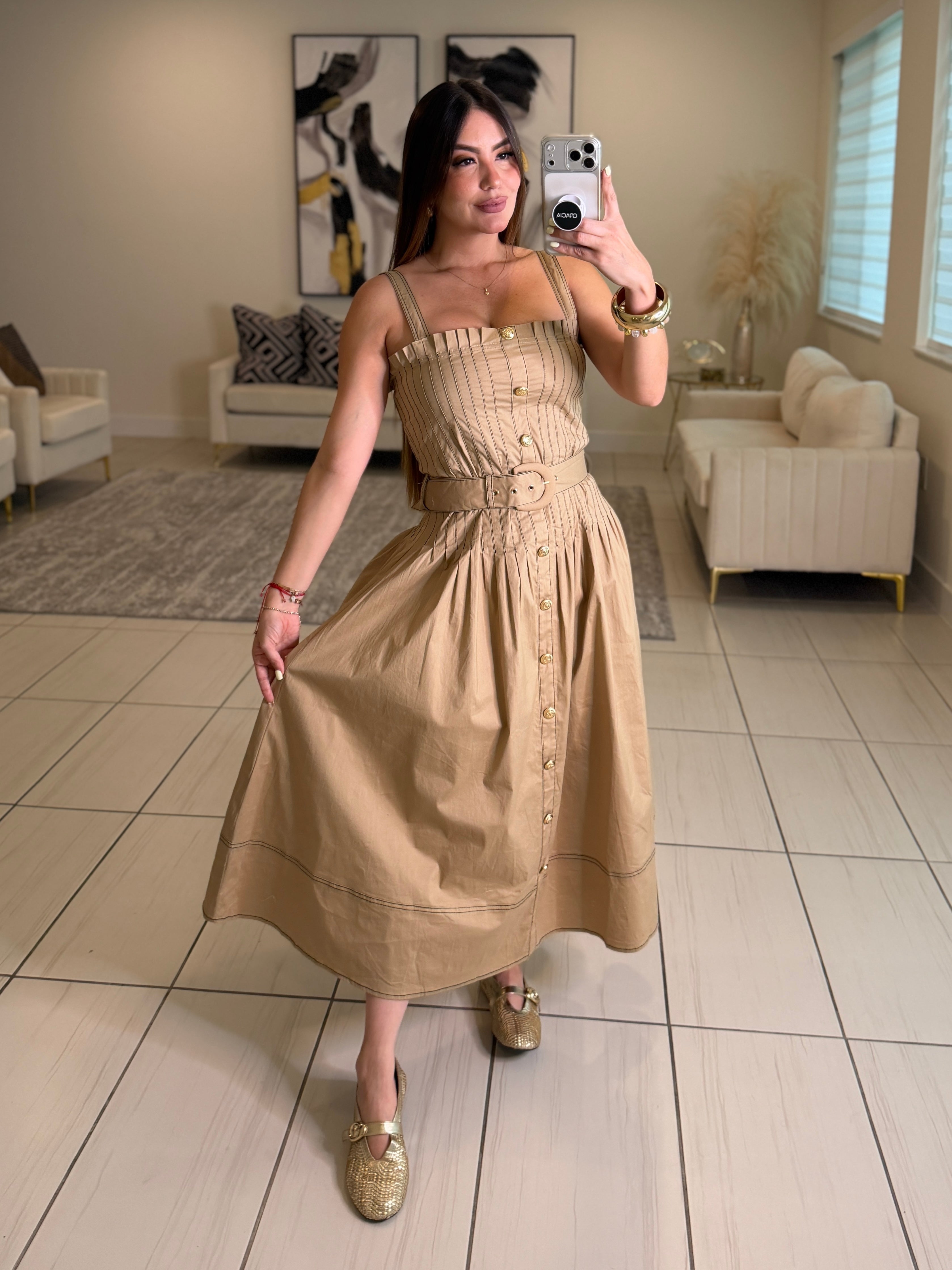 Enchanted Veil Khaki Dress