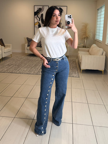 Rhinestones in Velvet White Top