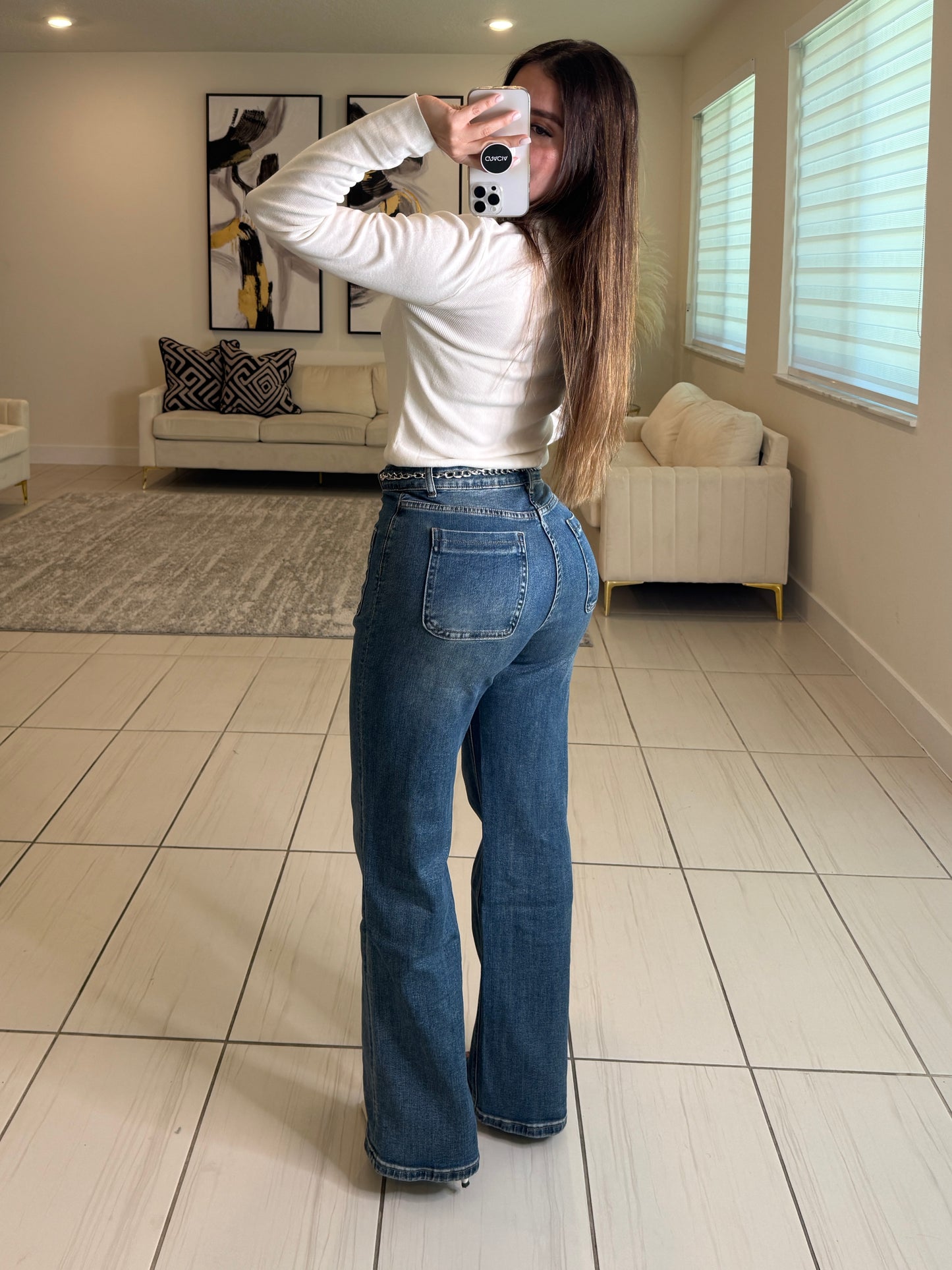 League Charm White Sweater Top