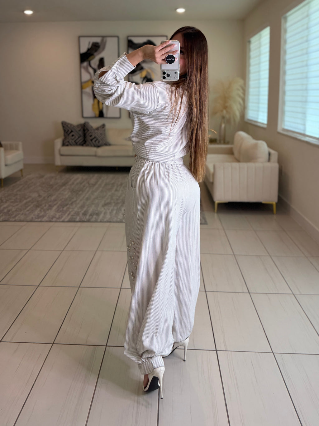 Opulent Stripes White Balloon Pant Set