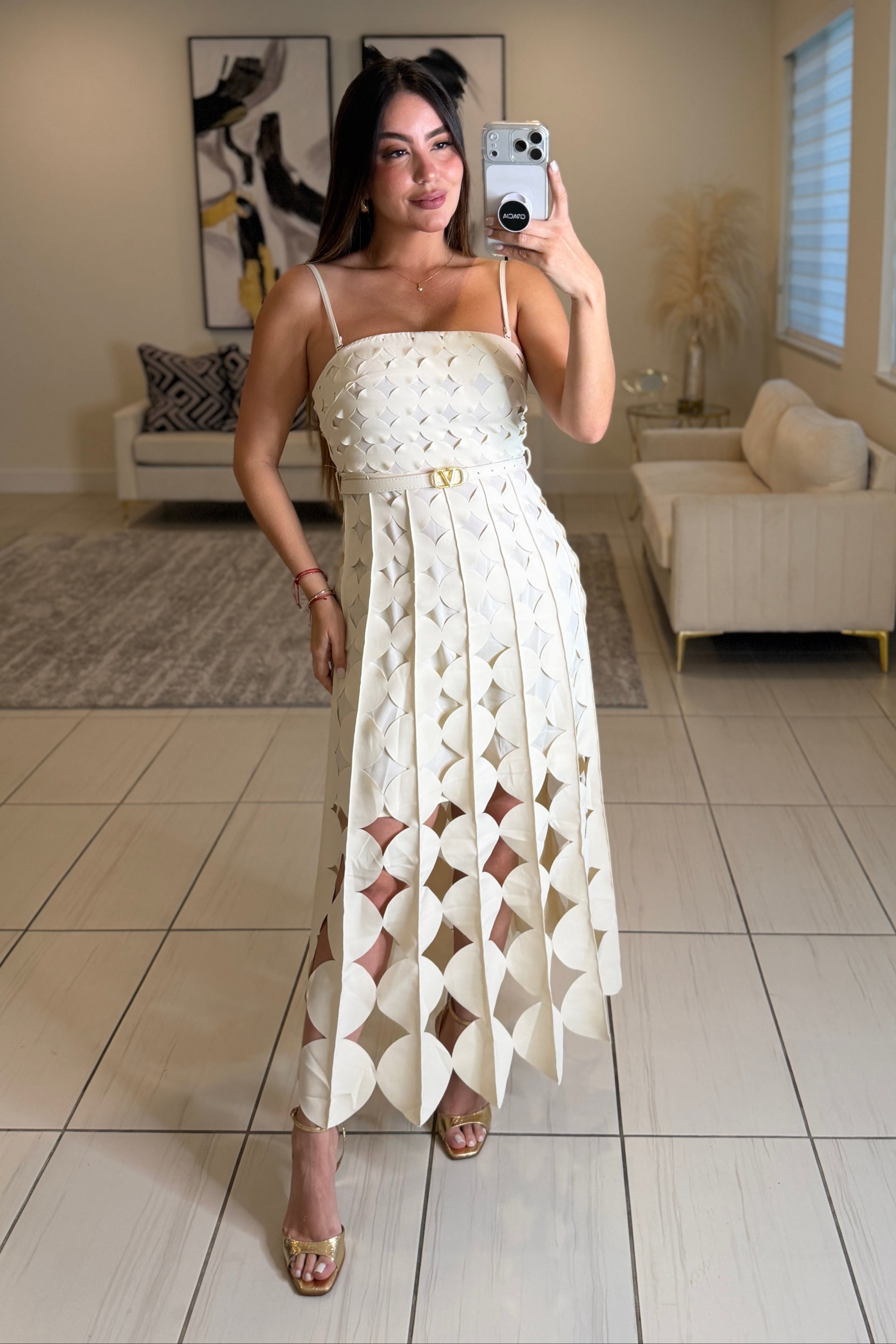Enchanted Aura Off White Midi Dress