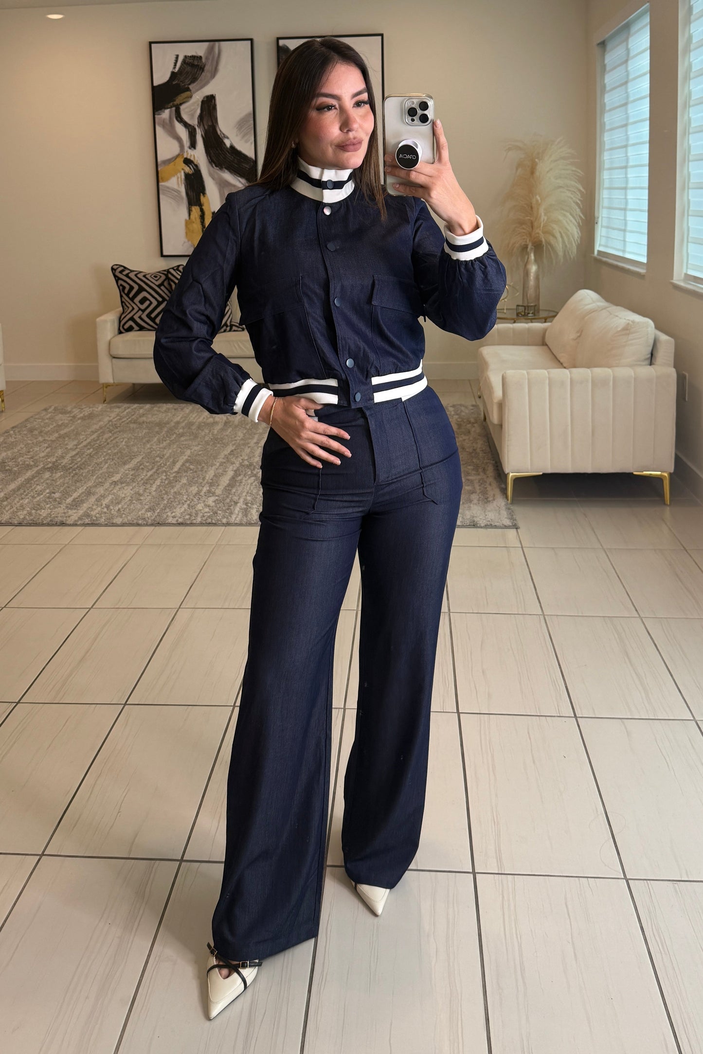 Linear Attraction Navy Blue Pant Set