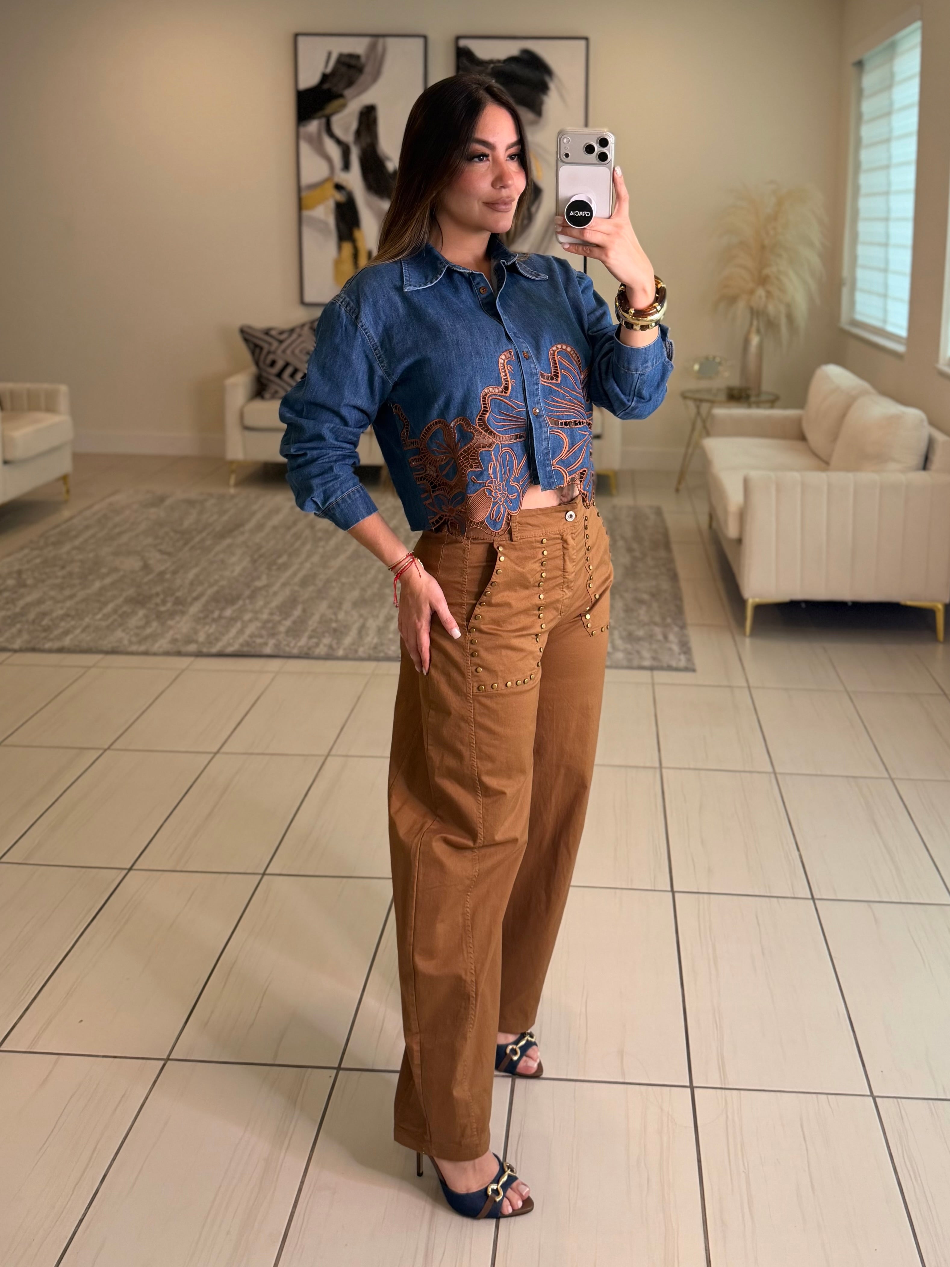 Studs Mocha Barrel Pants