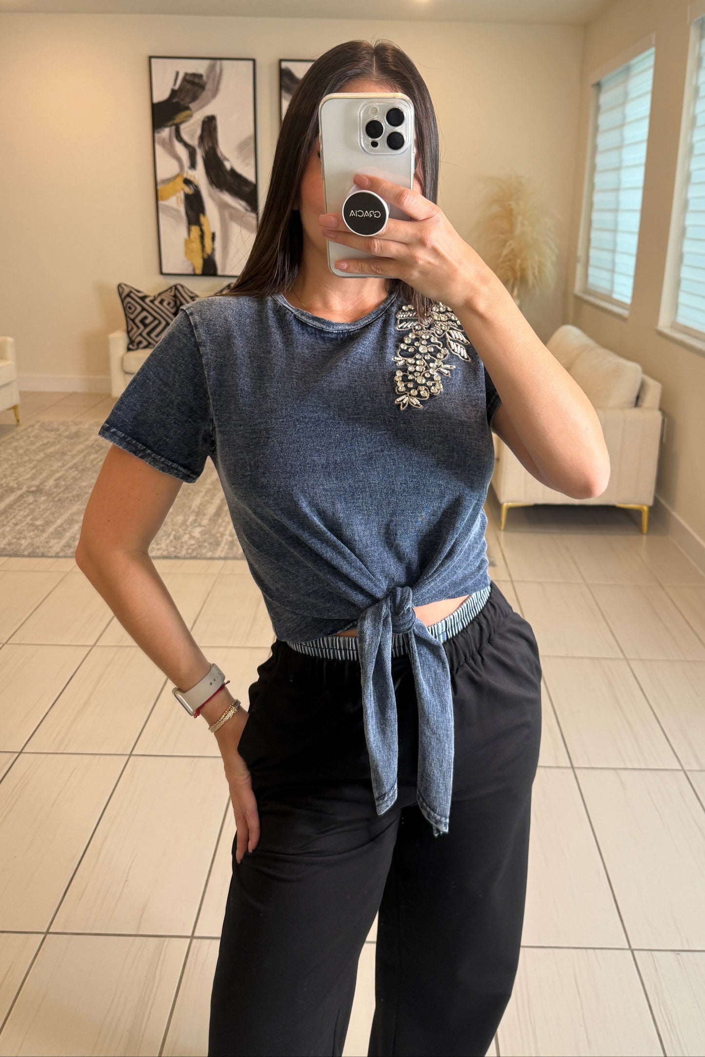 Silver Glamour Dark Blue Top