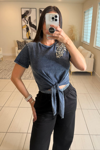 Silver Glamour Dark Blue Top