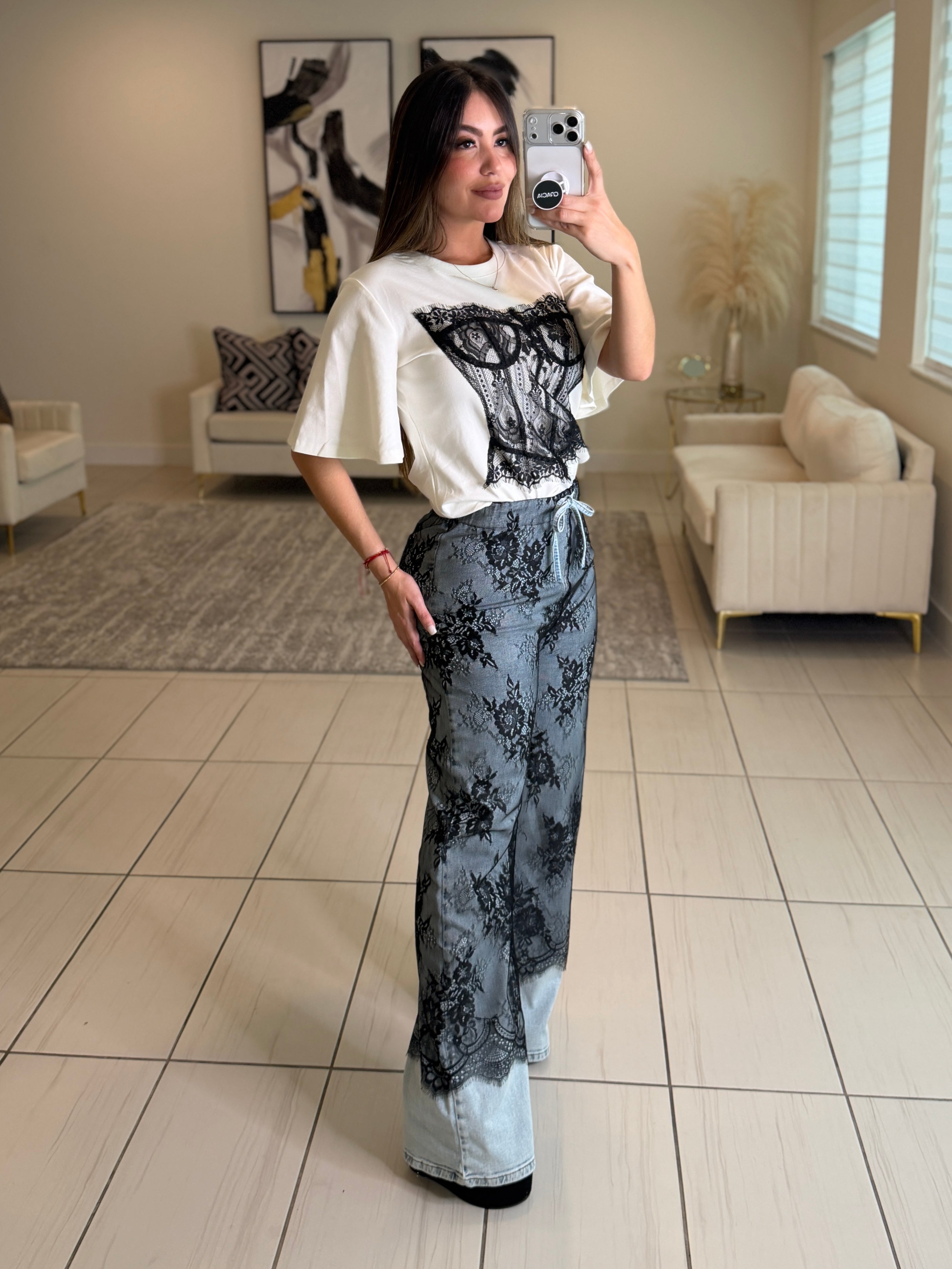 Dangerous Muse Lace Denim Pants