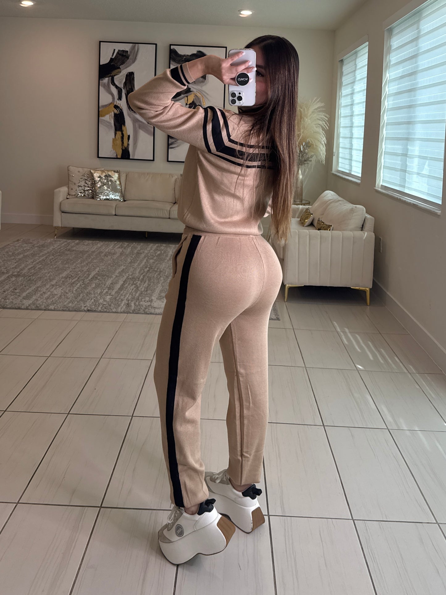Iconic Mocha and Black Knit Pant Set