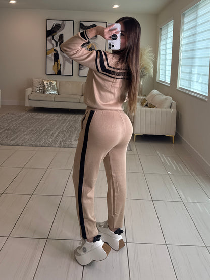 Iconic Mocha and Black Knit Pant Set