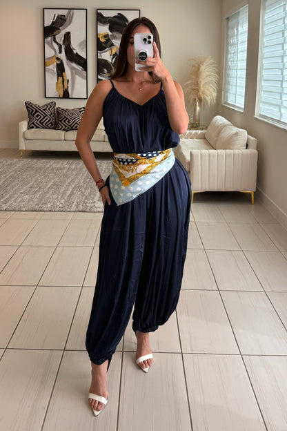 Effortless Essence Ruched Navy Blue Jumpsuit