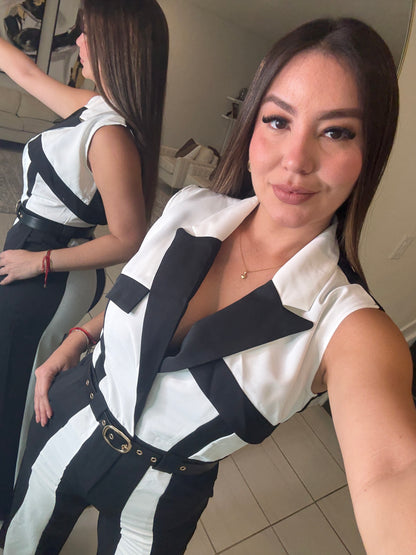 Power Lines Black and White Jumpsuit