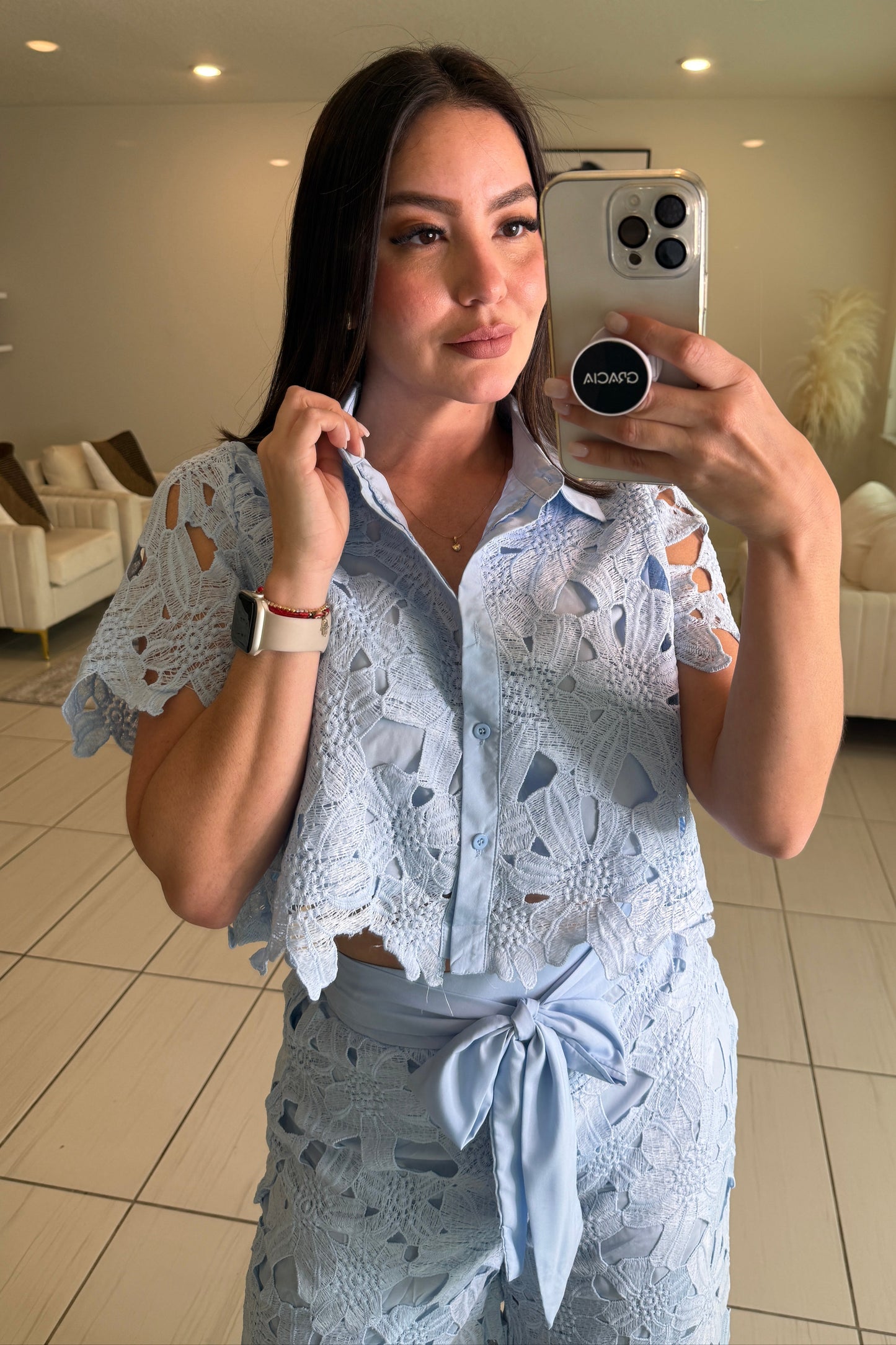 Bloom Crochet Blue Pant Set