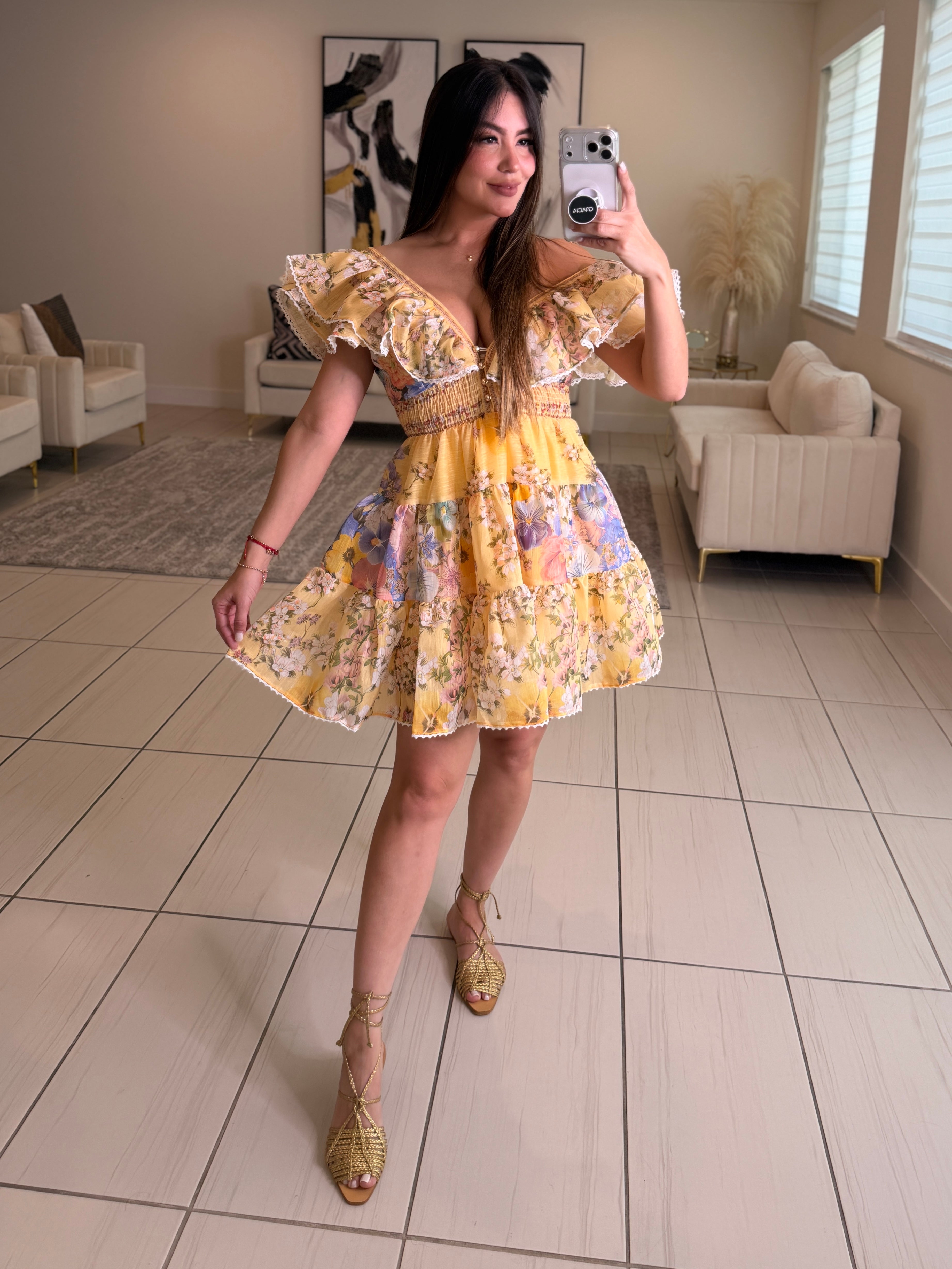 Radiant Reverie Floral Yellow Dress