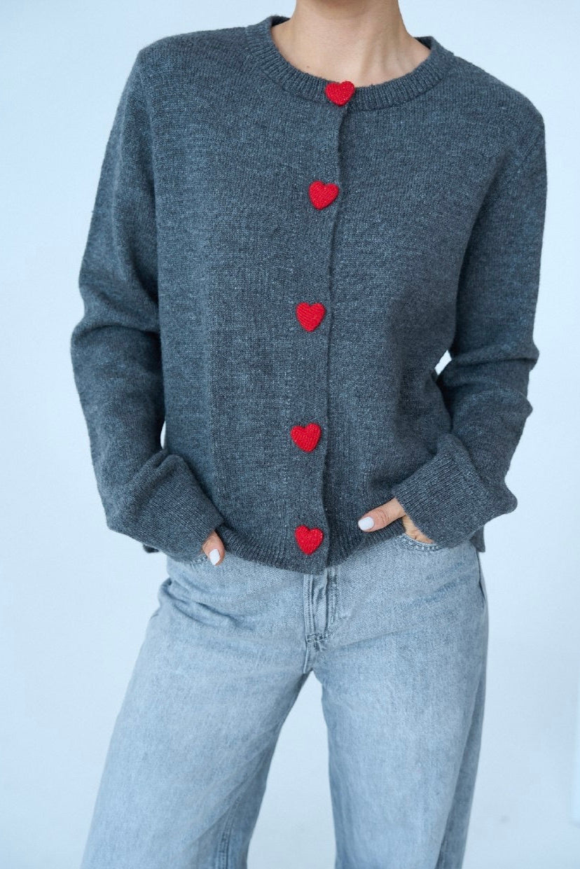 Red Hearts in a Grey Sweater