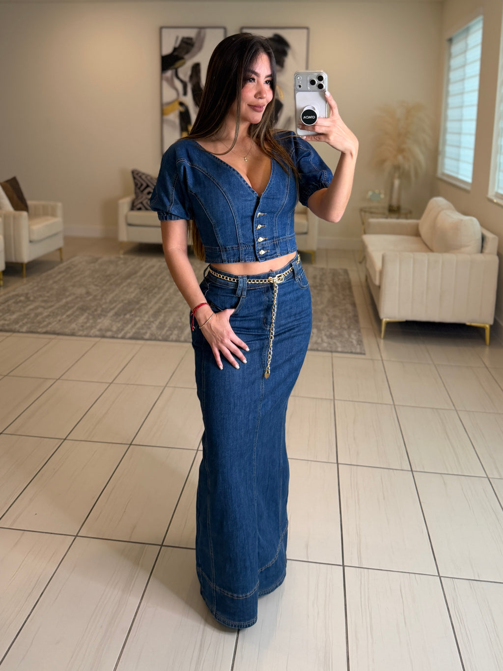 Gonna Scampanata in Denim Skirt Set