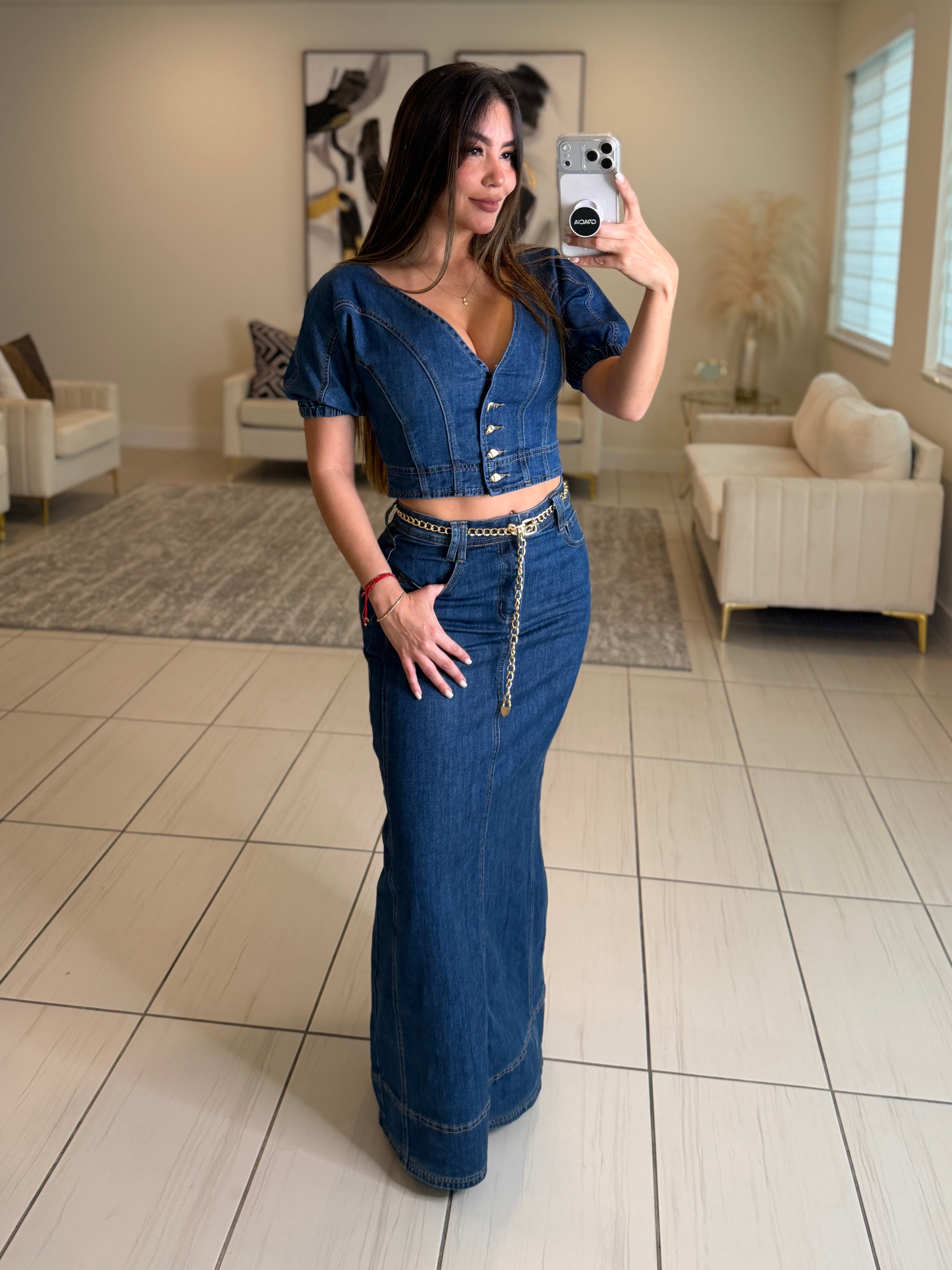 Gonna Scampanata in Denim Skirt Set