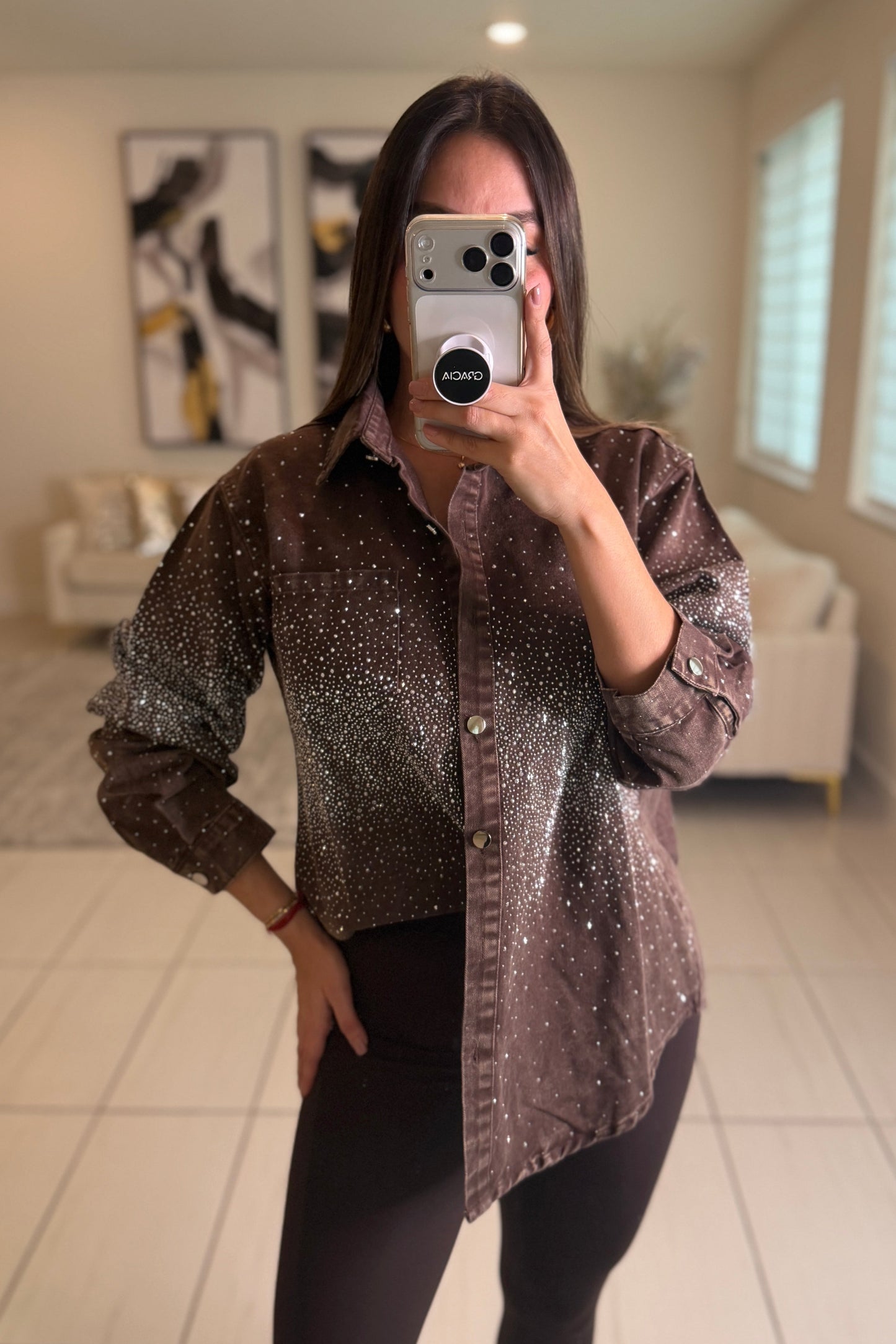 Crystal Rhinestones Brown Jacket