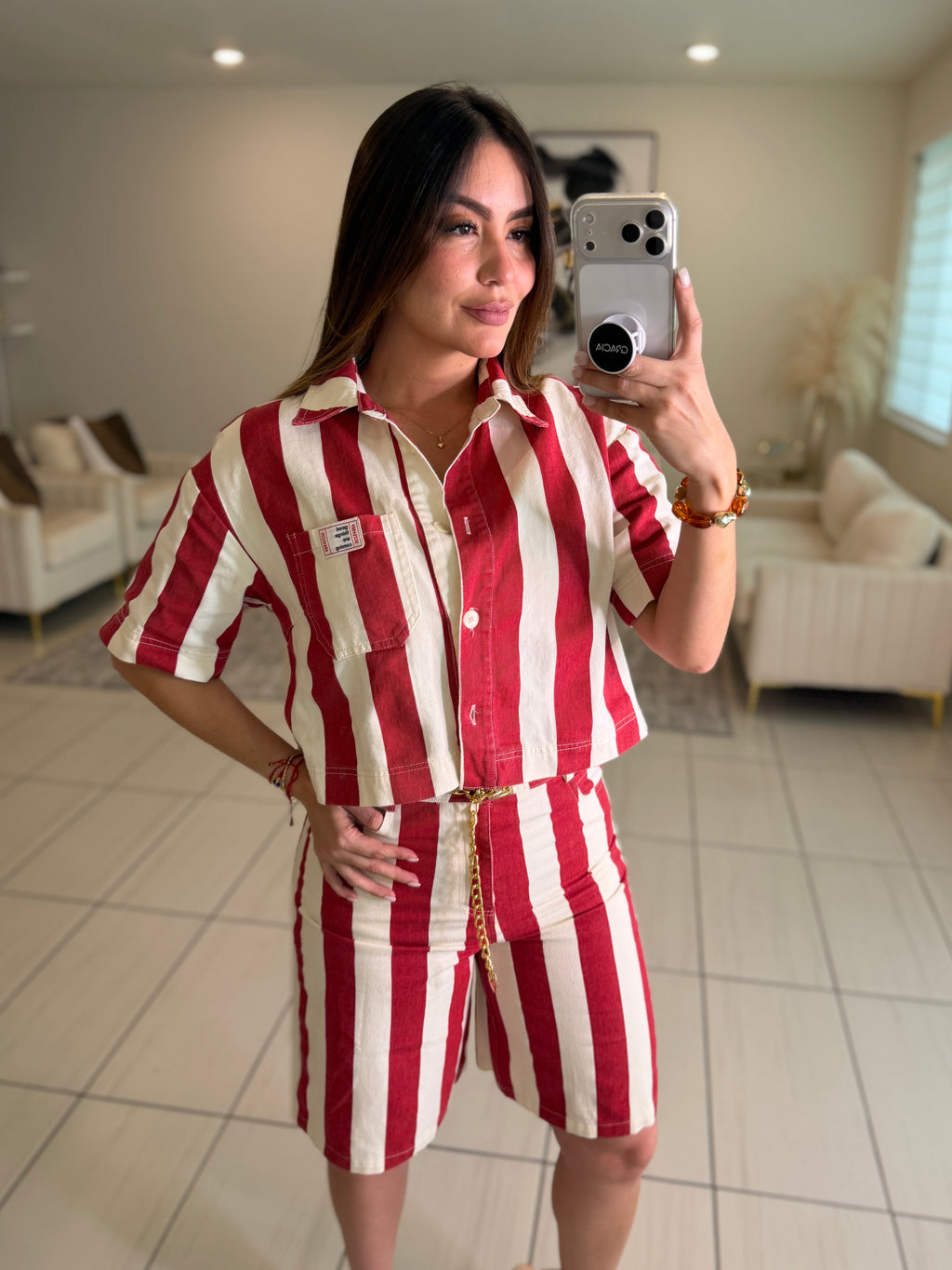 Divine Striped Red and Beige Set