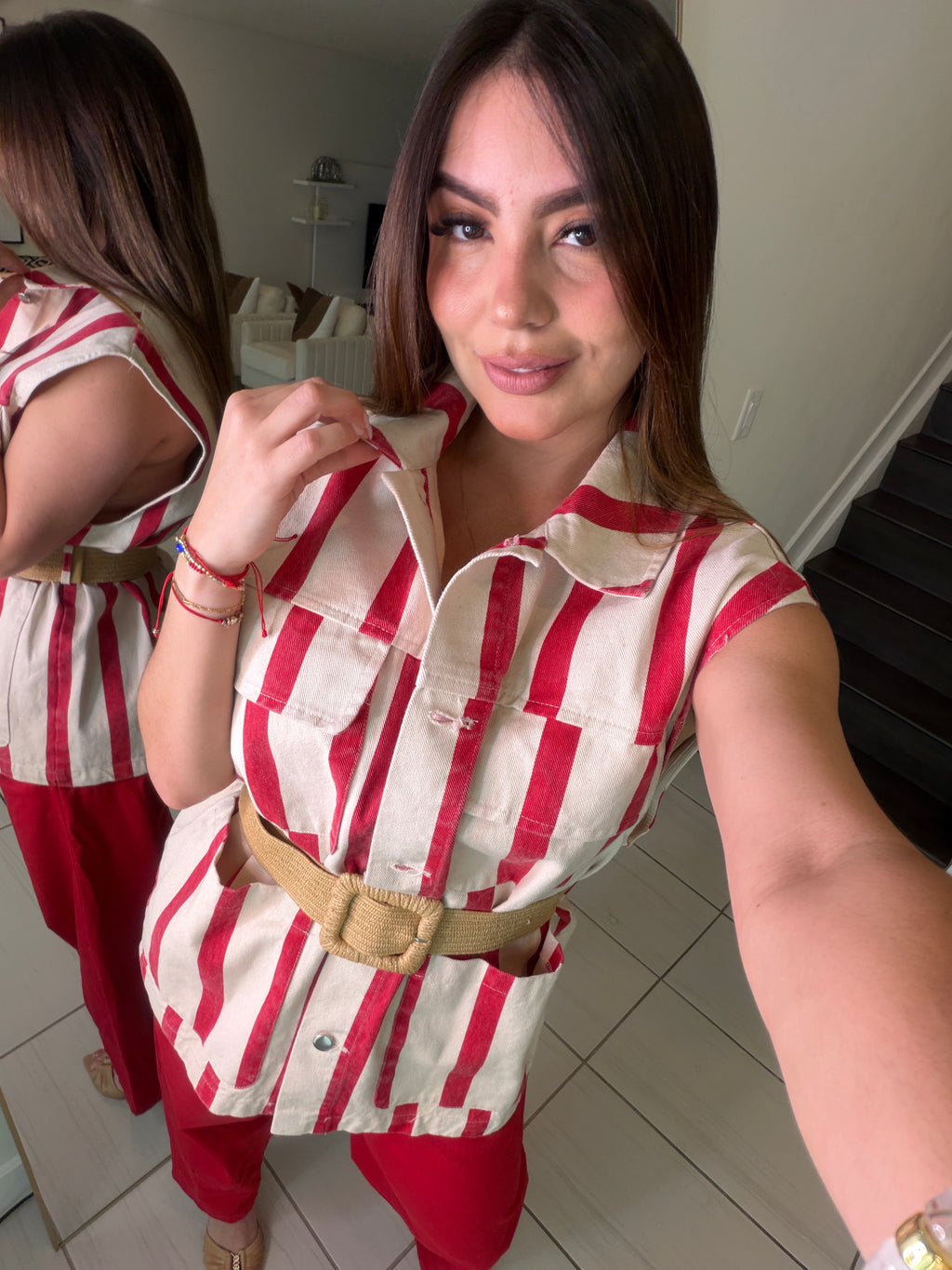 Divine Striped Red and Beige Jacket
