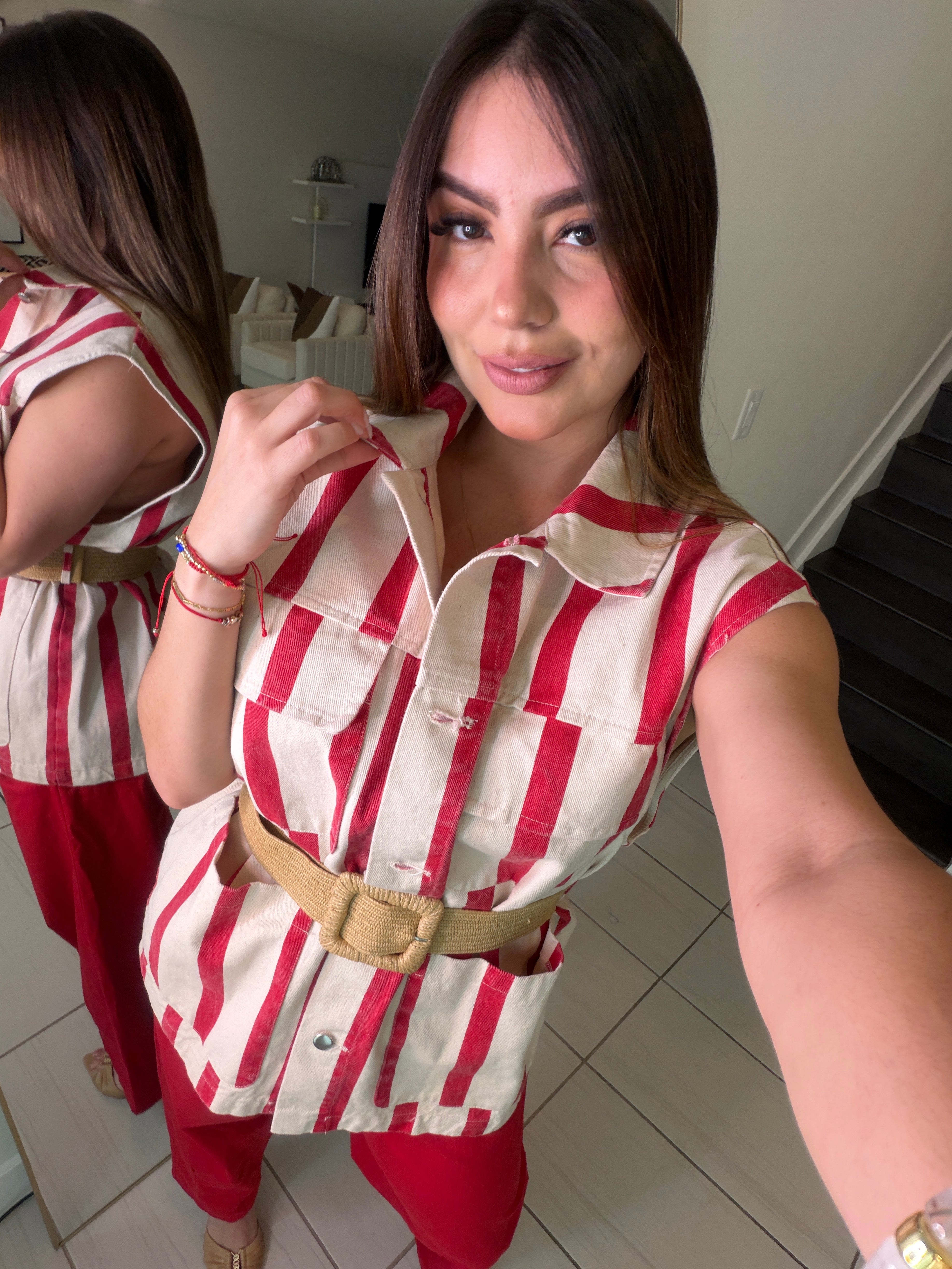 Divine Striped Red and Beige Jacket